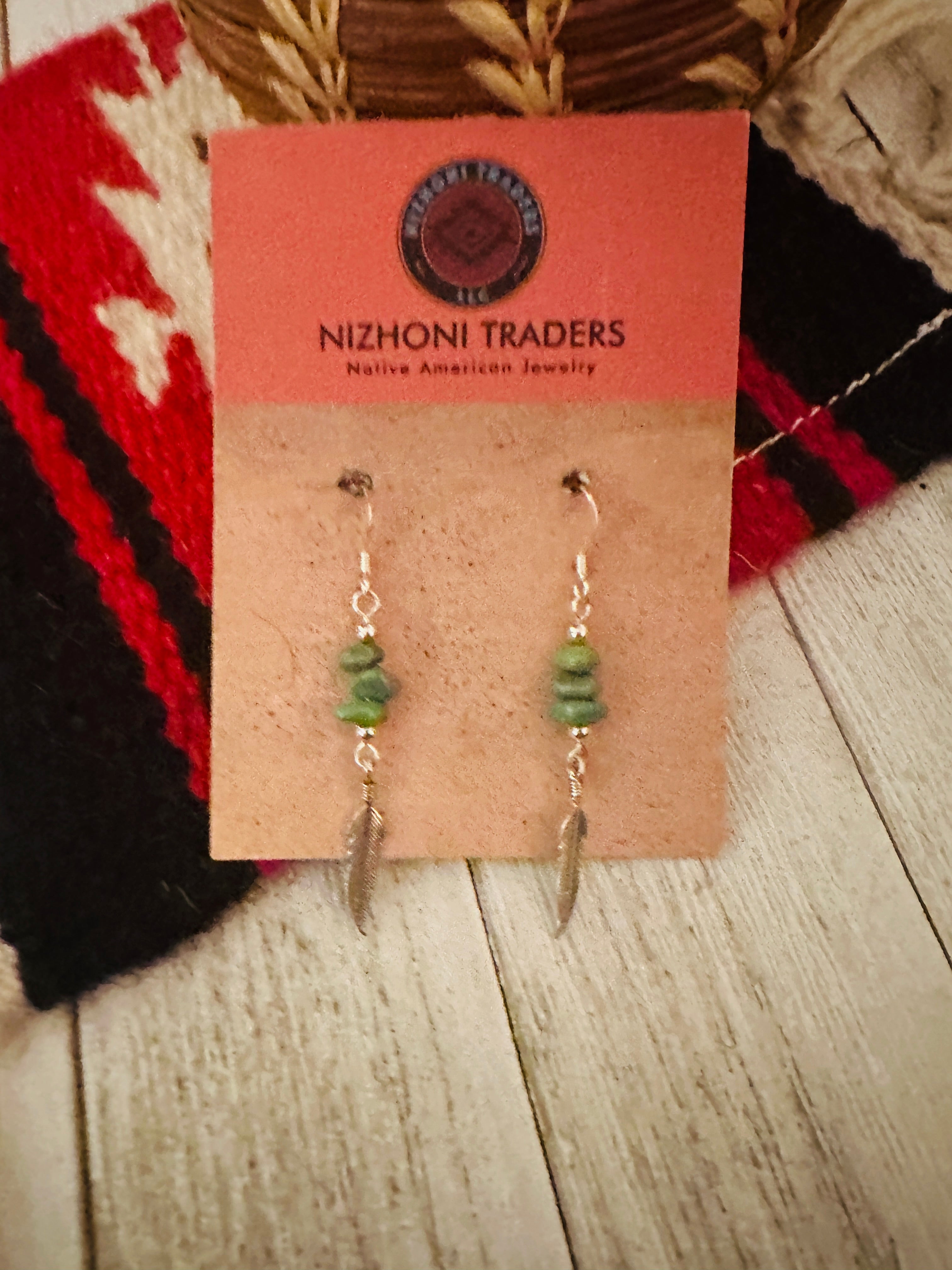 Navajo Turquoise & Sterling Silver Feather Dangle Earrings