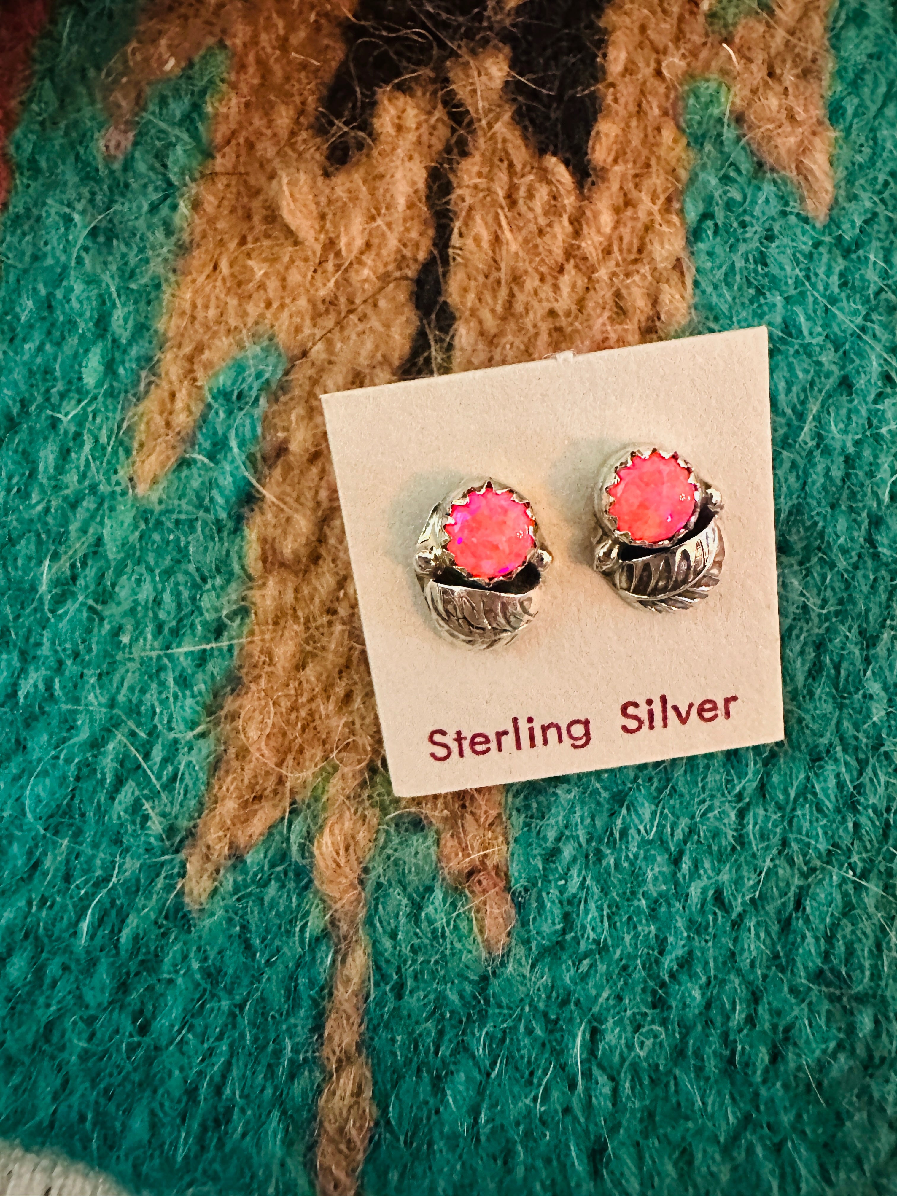 Navajo Sterling Silver & Pink Opal Stud Earrings