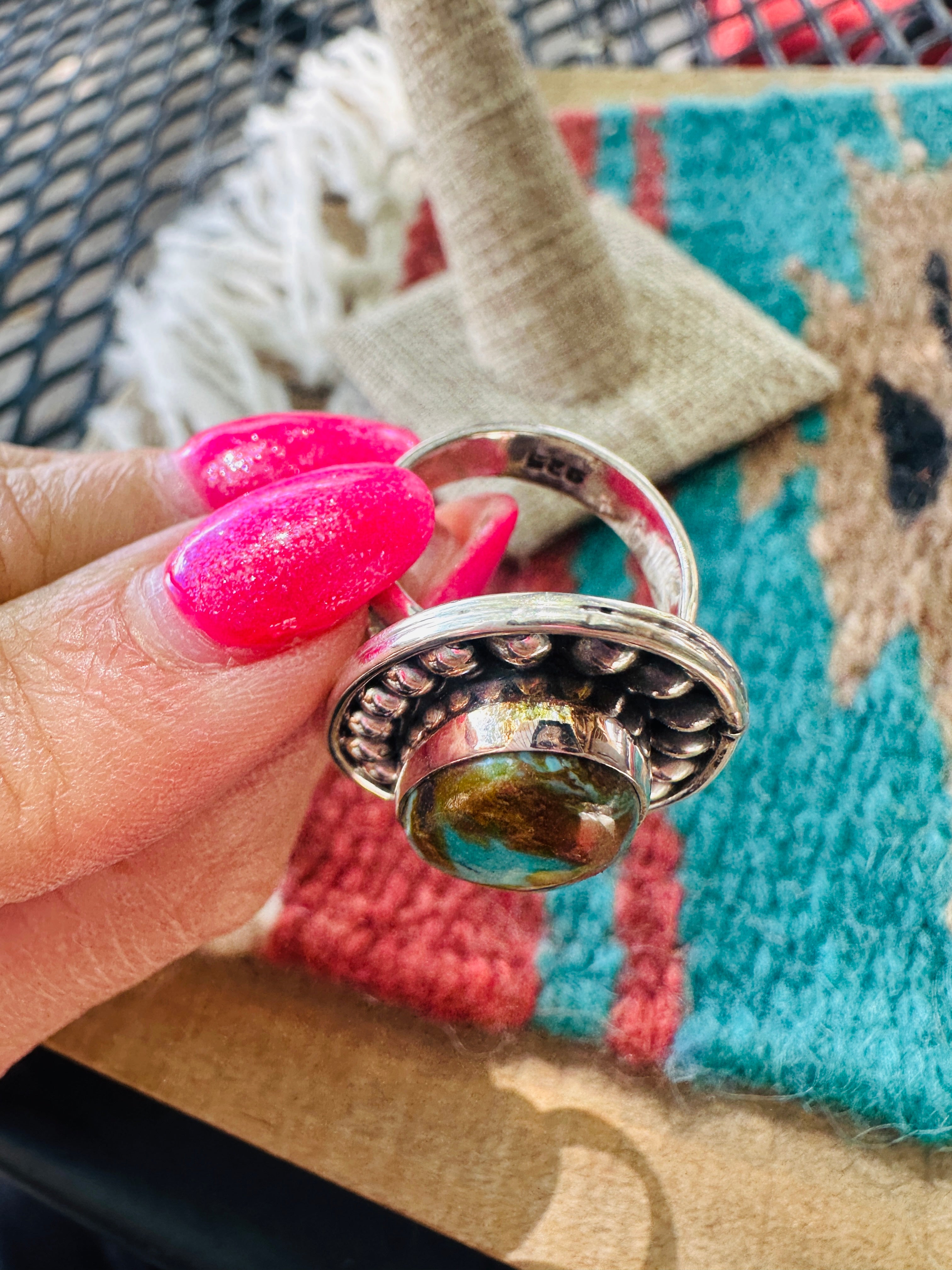 Handcrafted Sterling Silver & Royston Turquoise Ring Size 6
