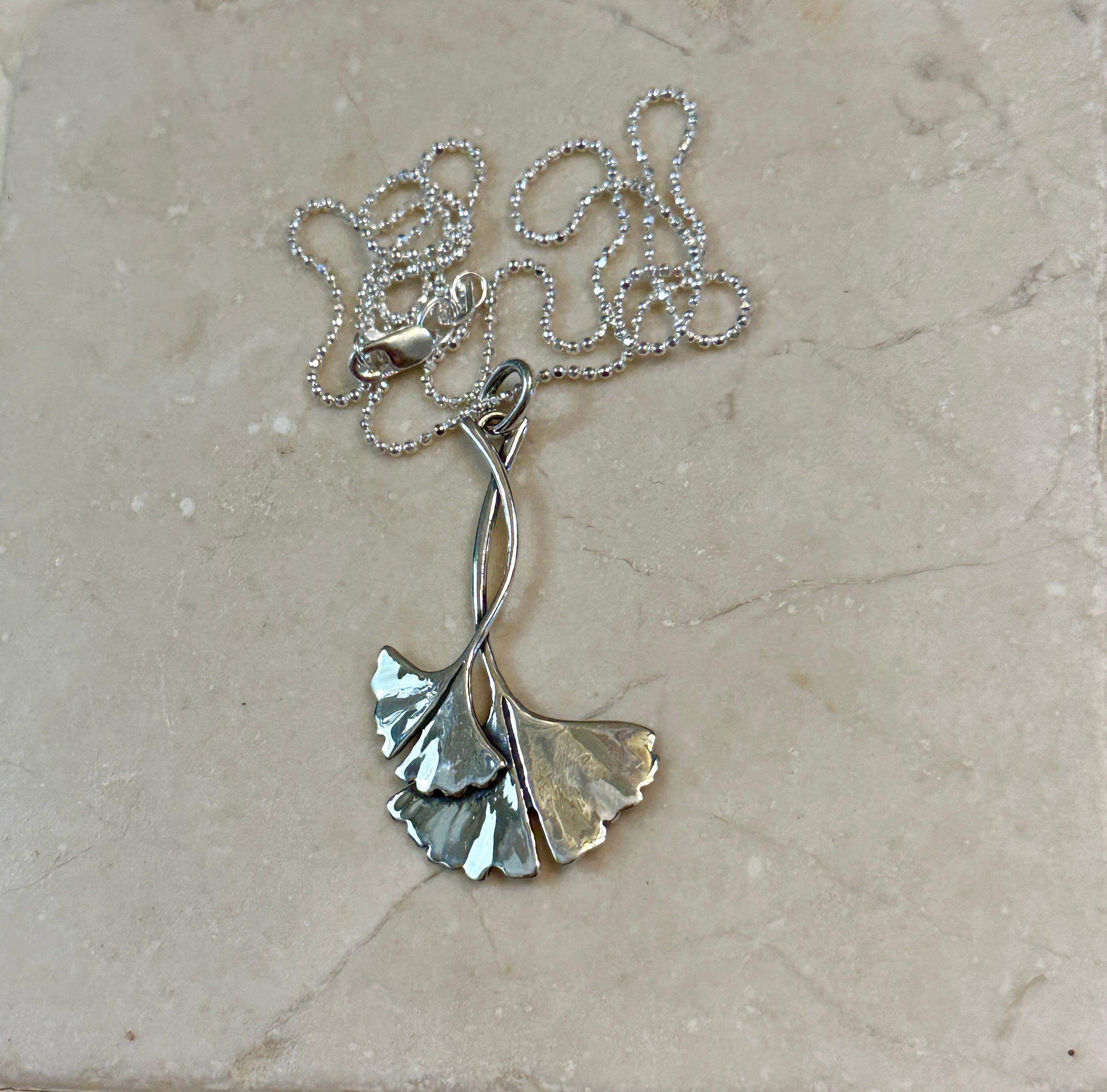 Sterling Silver Ginkgo Leaf Pendant Necklace