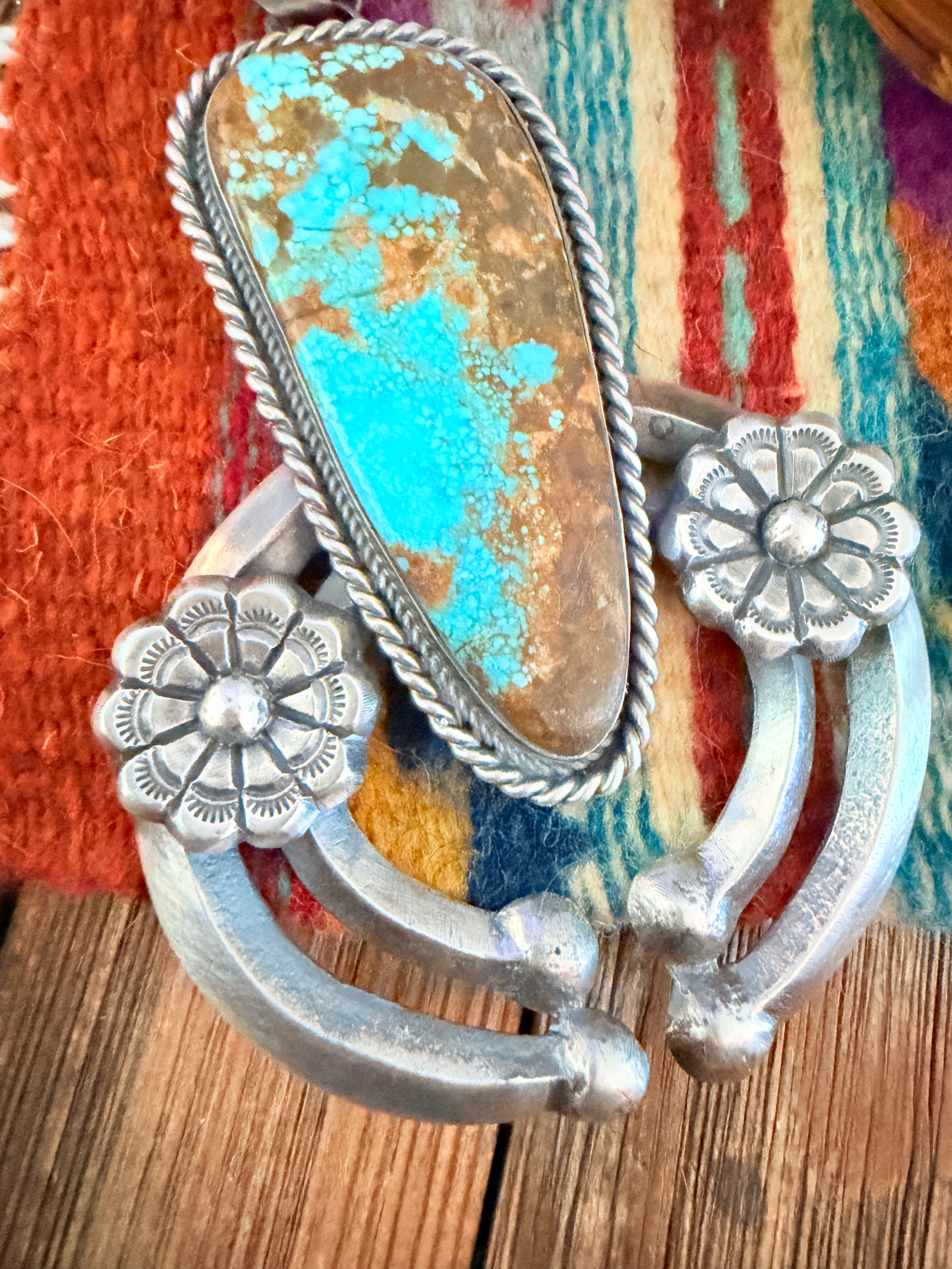 Handcrafted Sterling Silver & Number 8 Turquoise Naja Pendant by Chimney Butte