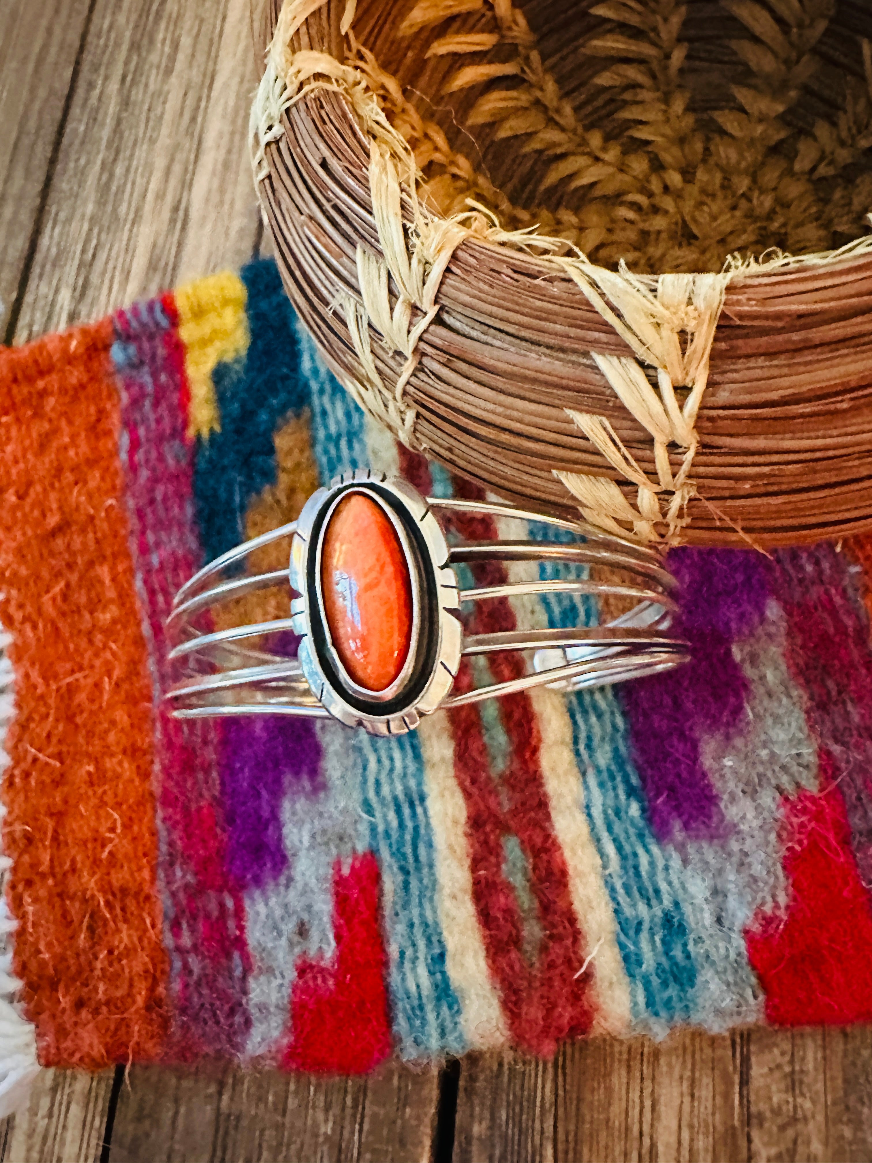 Handcrafted Sterling Silver & Spiny Oyster Cuff Bracelet