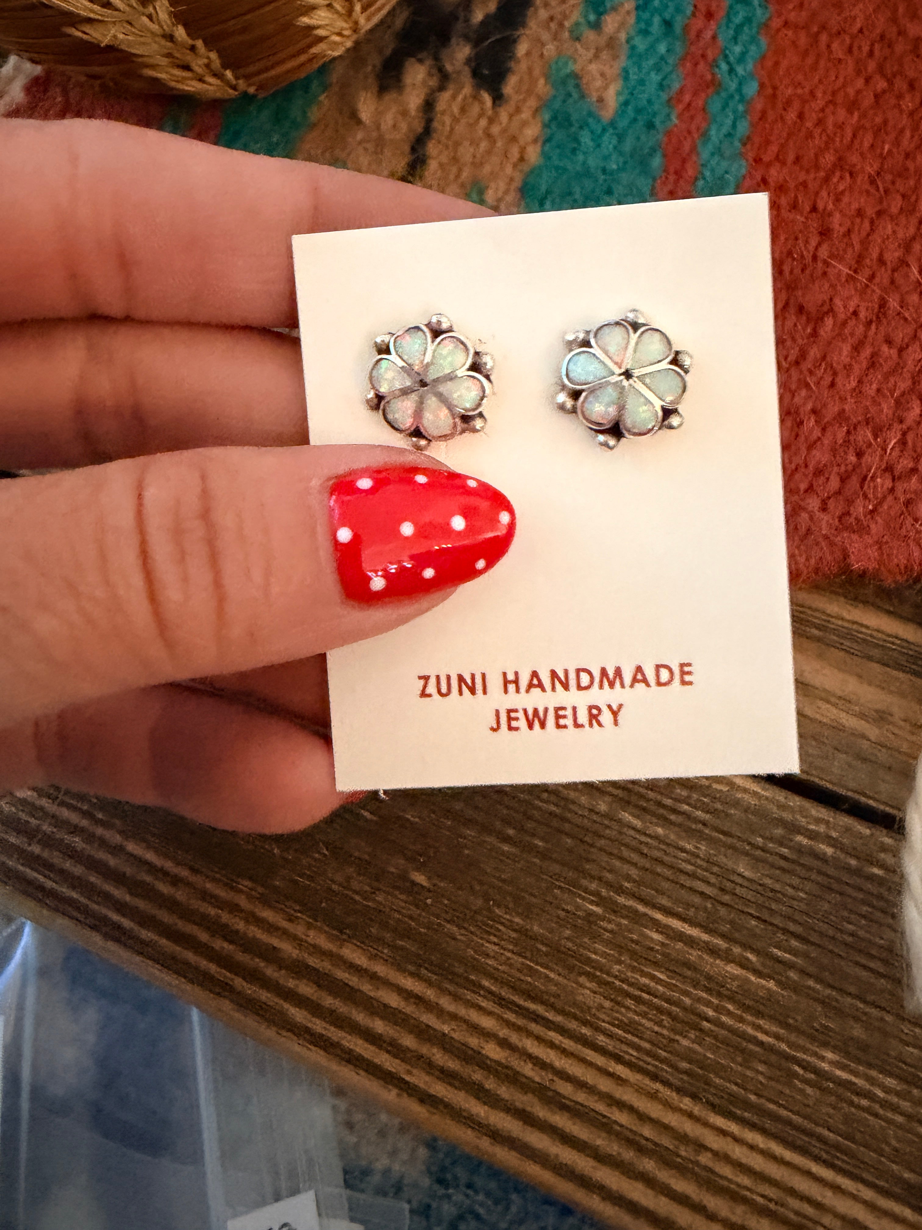 Handcrafted Sterling Silver & White Opal Flower Stud Earrings