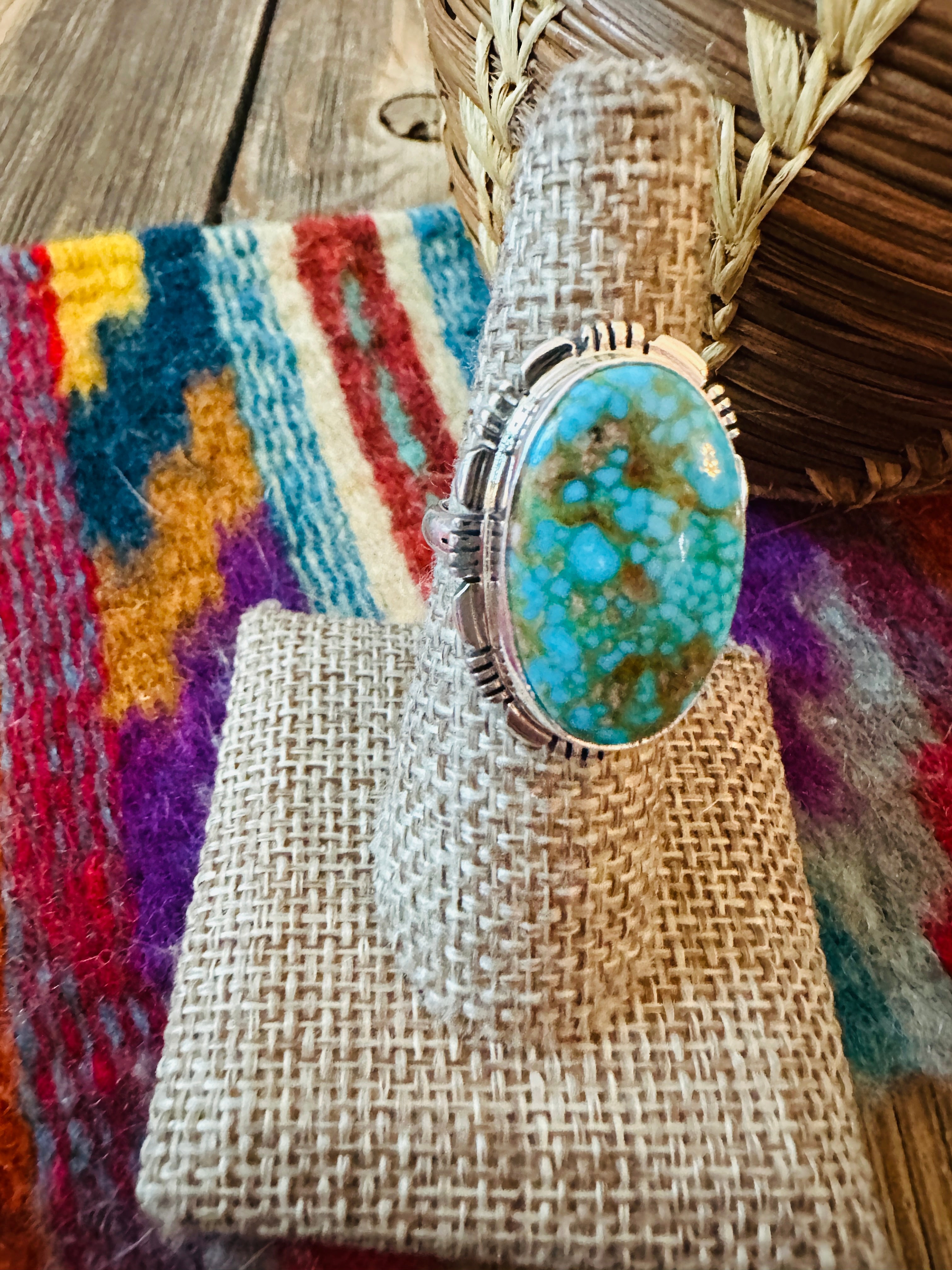 Handcrafted Sonoran Mountain Turquoise & Sterling Silver Ring size 7