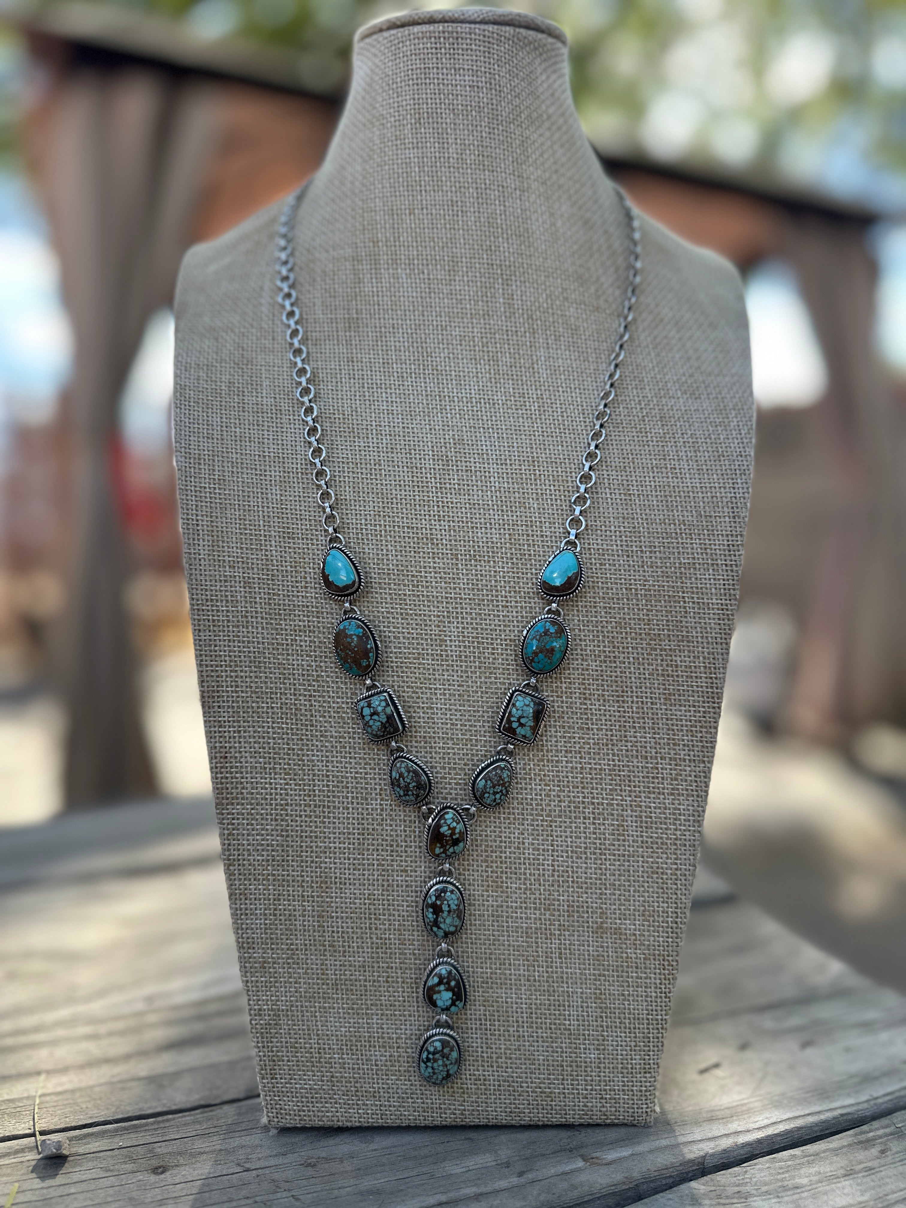 Handmade Number 8 Turquoise & Sterling Silver Lariat Necklace