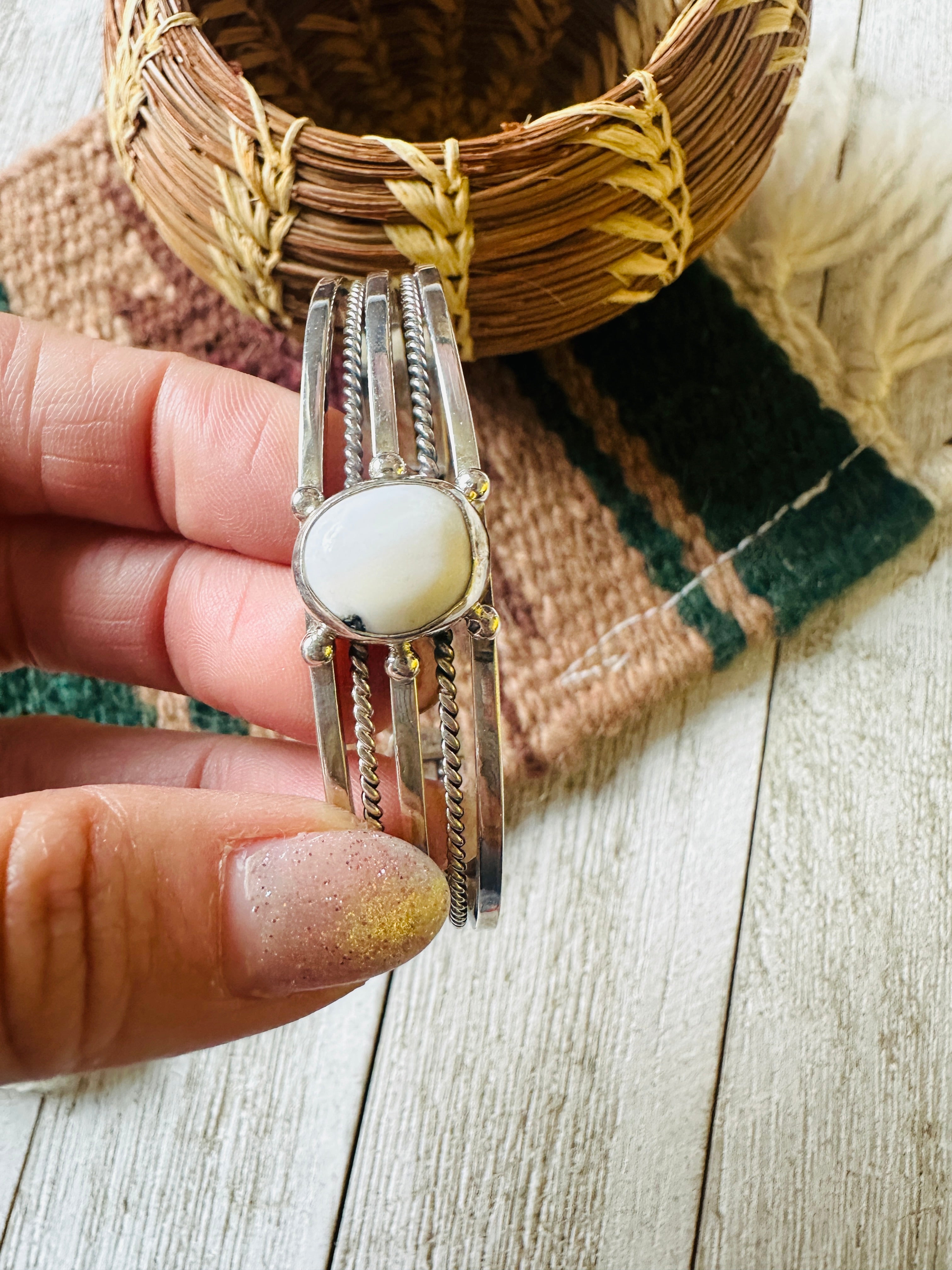 Navajo Sterling Silver & White Buffalo Cuff Bracelet