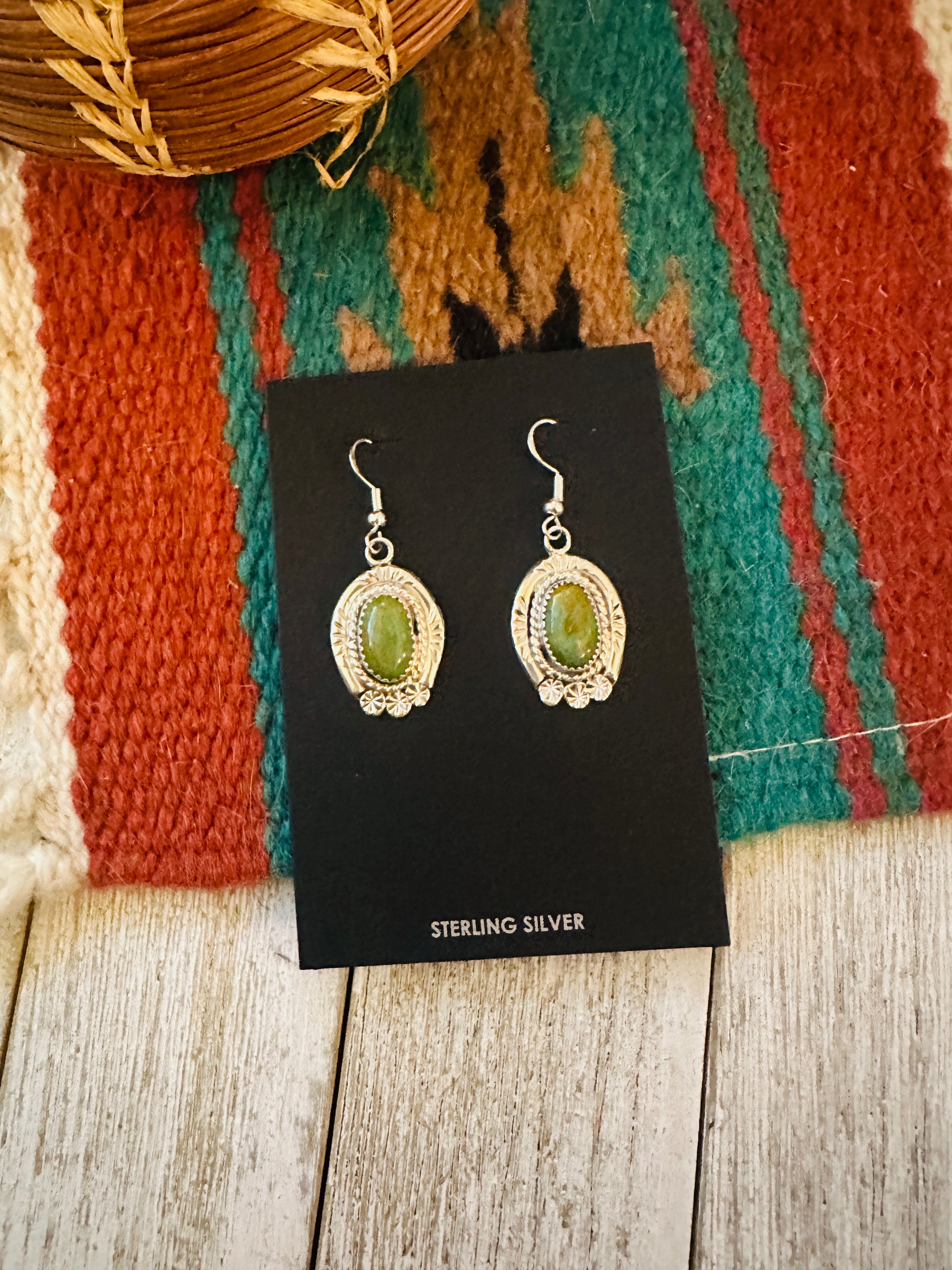 Handcrafted Royston Turquoise & Sterling Silver Dangle Earrings