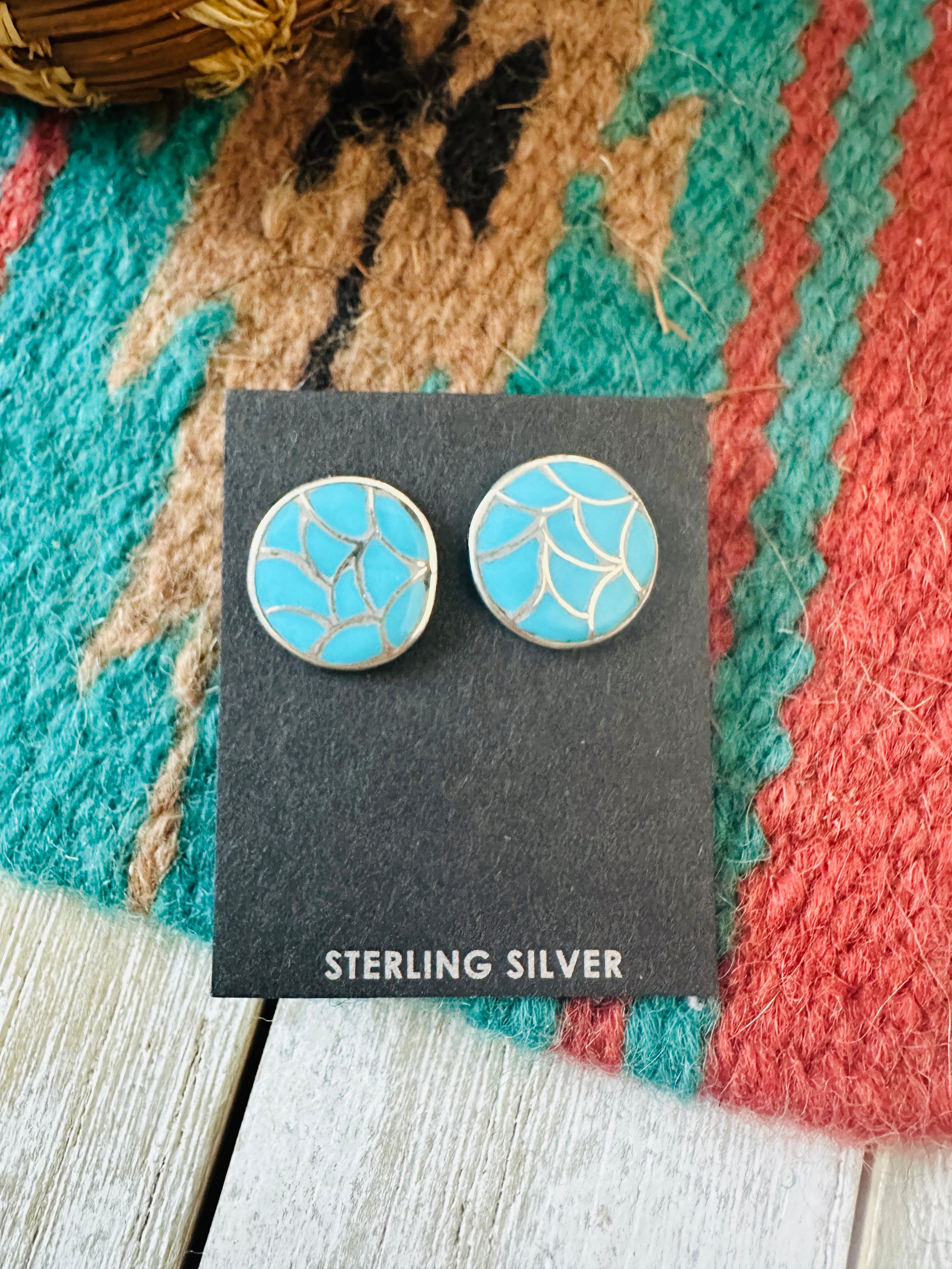 Handcrafted Turquoise & Sterling Silver Inlay Post Earrings
