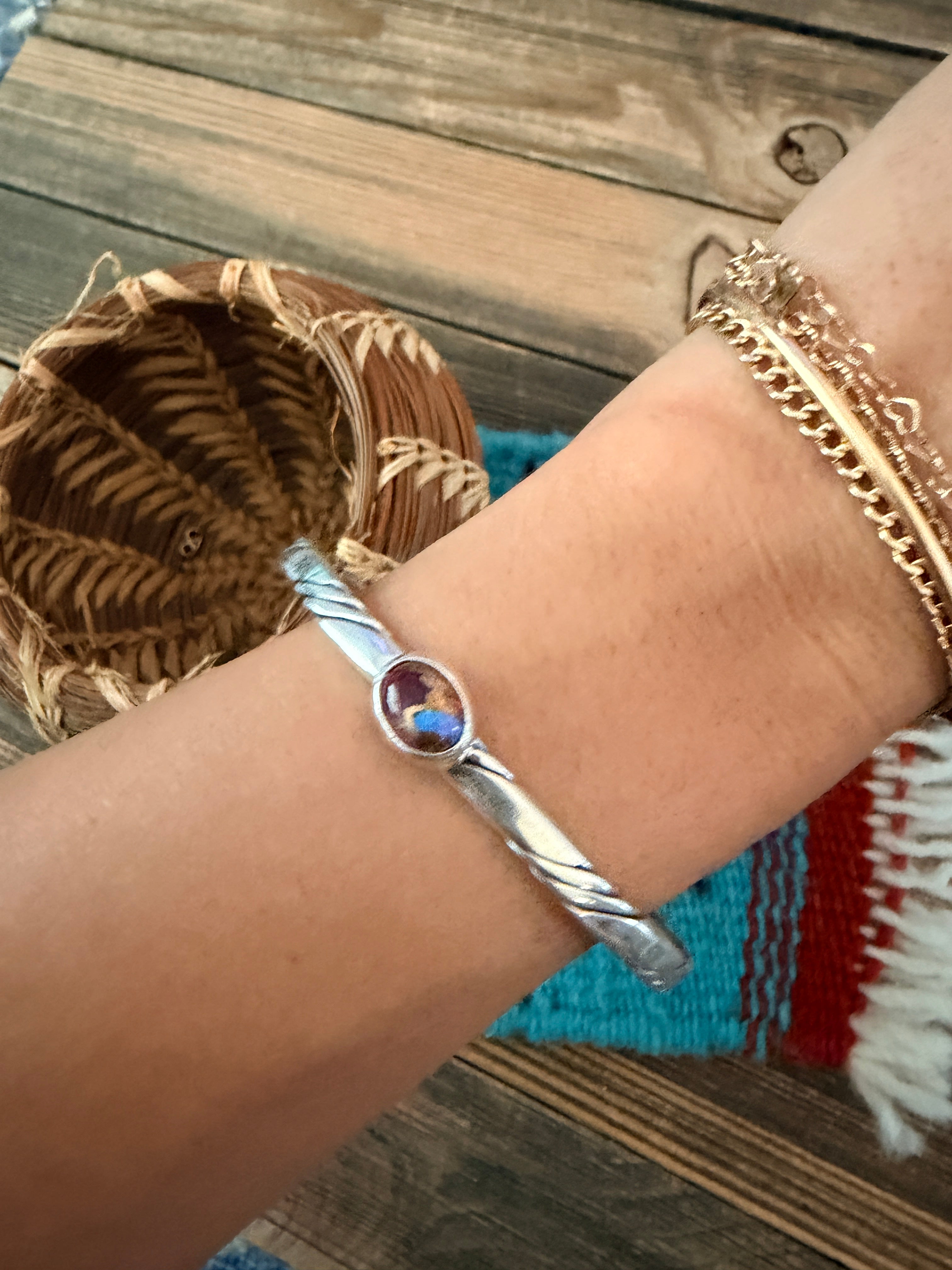 Handcrafted Pink Dream Mojave & Sterling Silver Cuff Bracelet