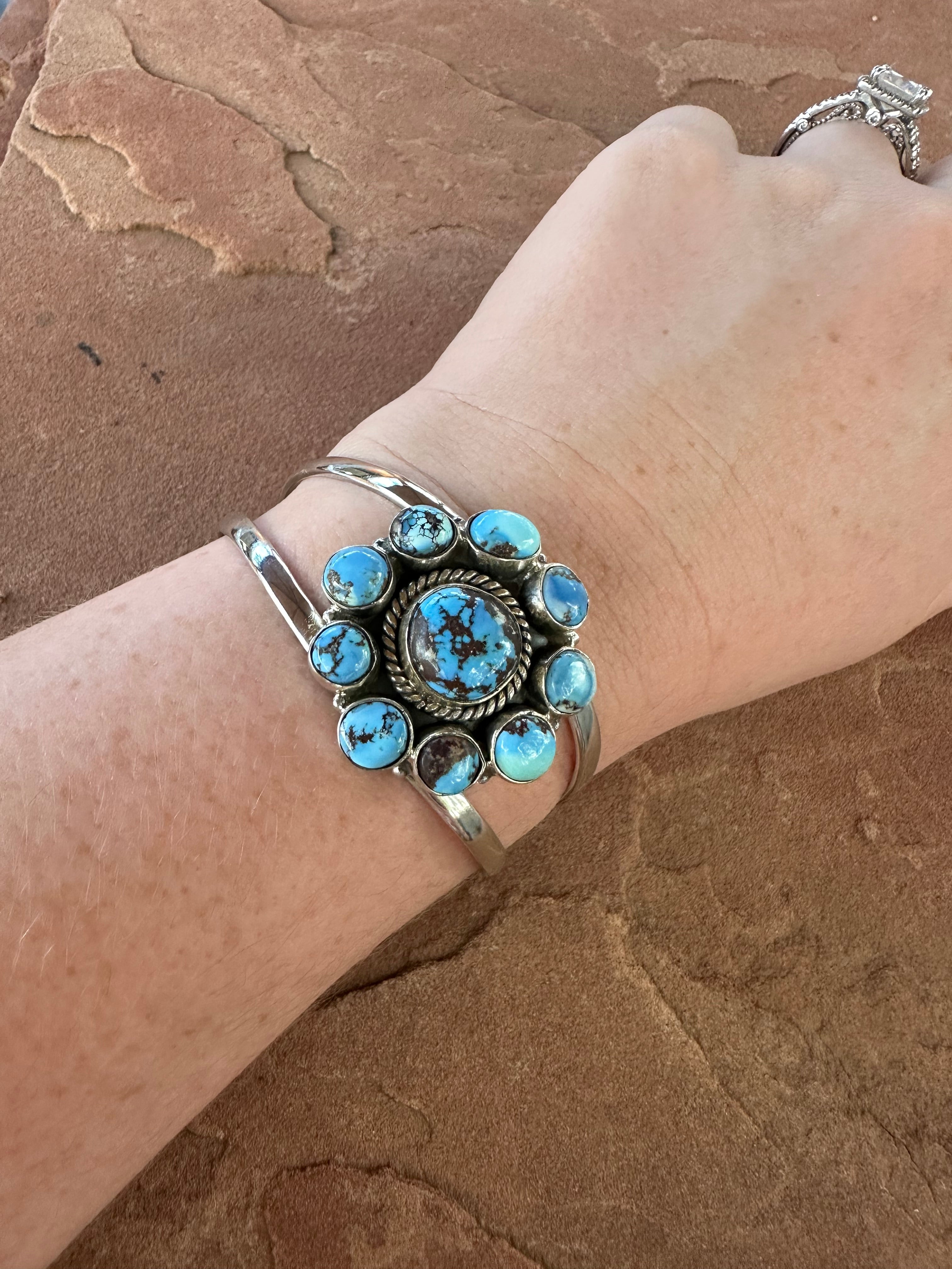 Handmade Sterling Silver Golden Hills Turquoise Adjustable Cuff