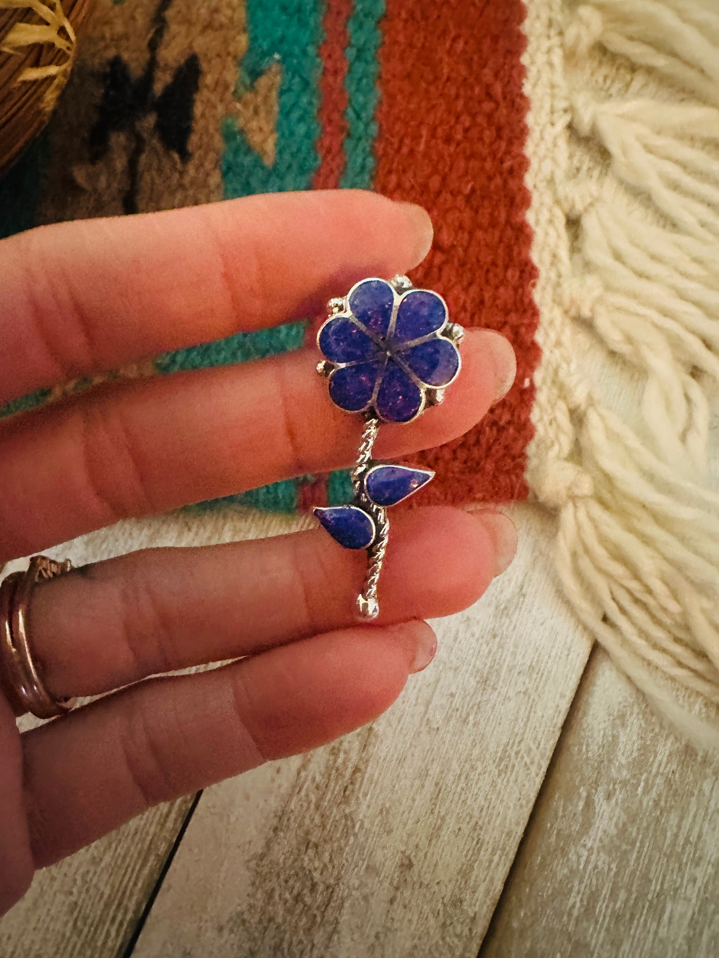 Zuni Purple Opal & Sterling Silver Inlay Flower Pendant