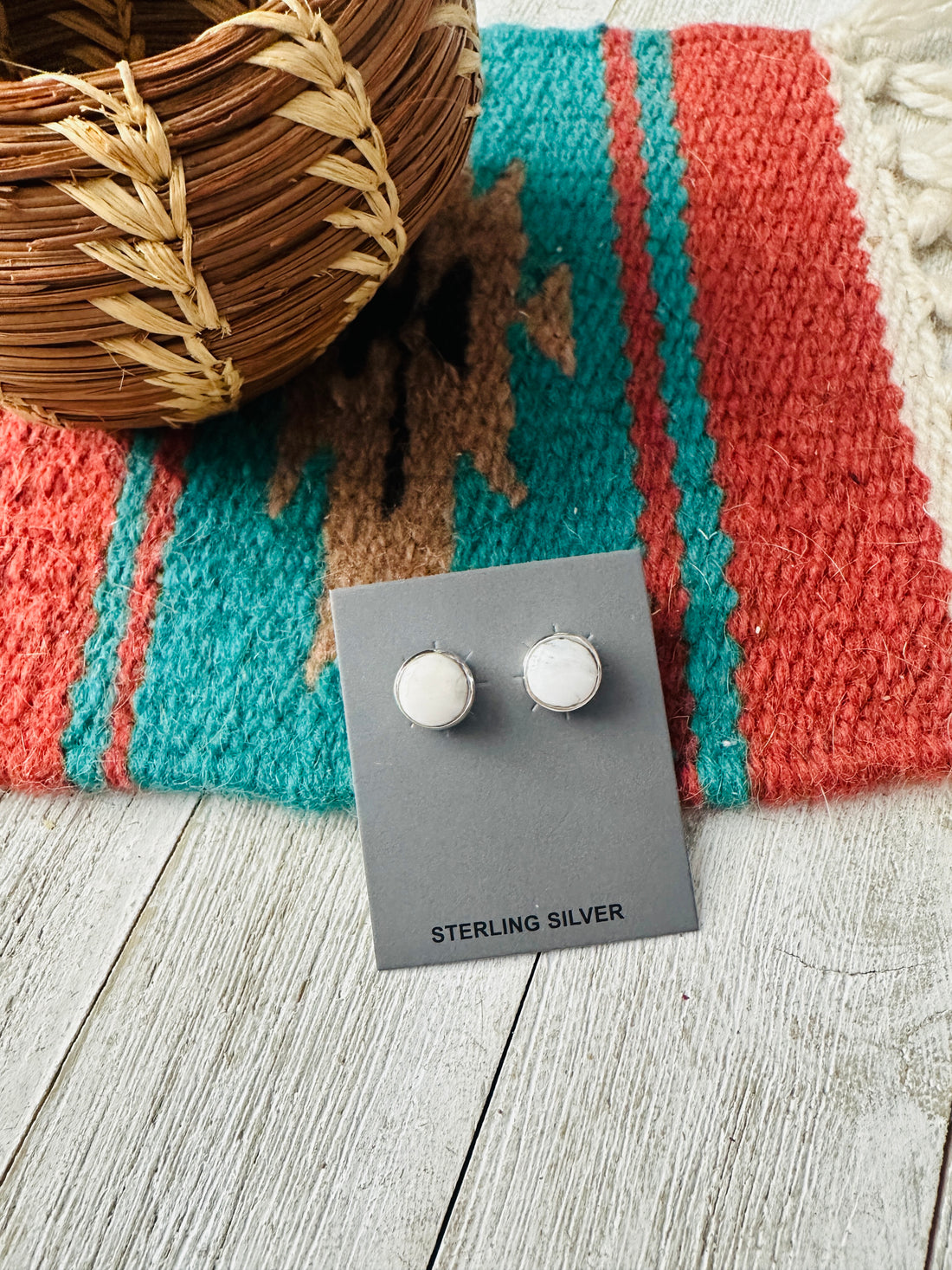 White Buffalo and Sterling Silver Stud Earrings