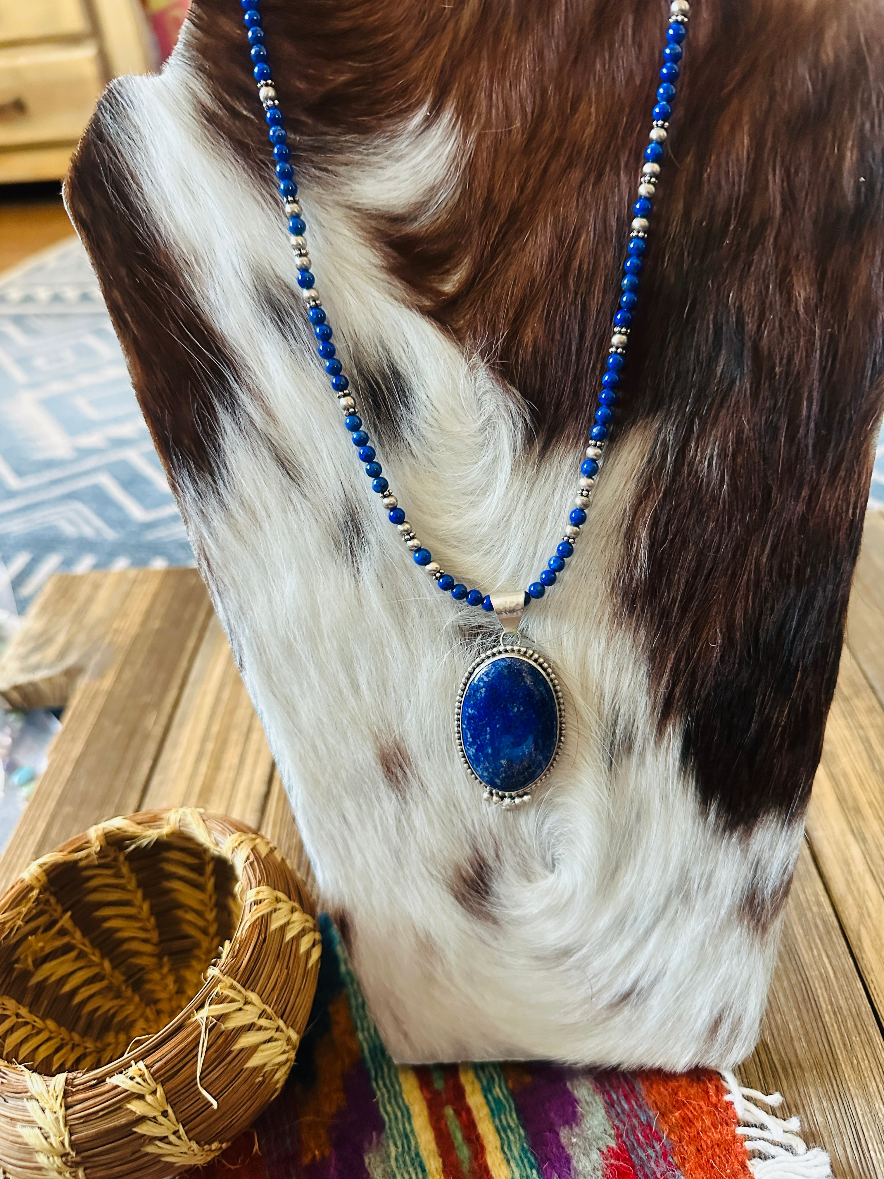 Handcrafted Lapis & Sterling Silver Beaded Necklace