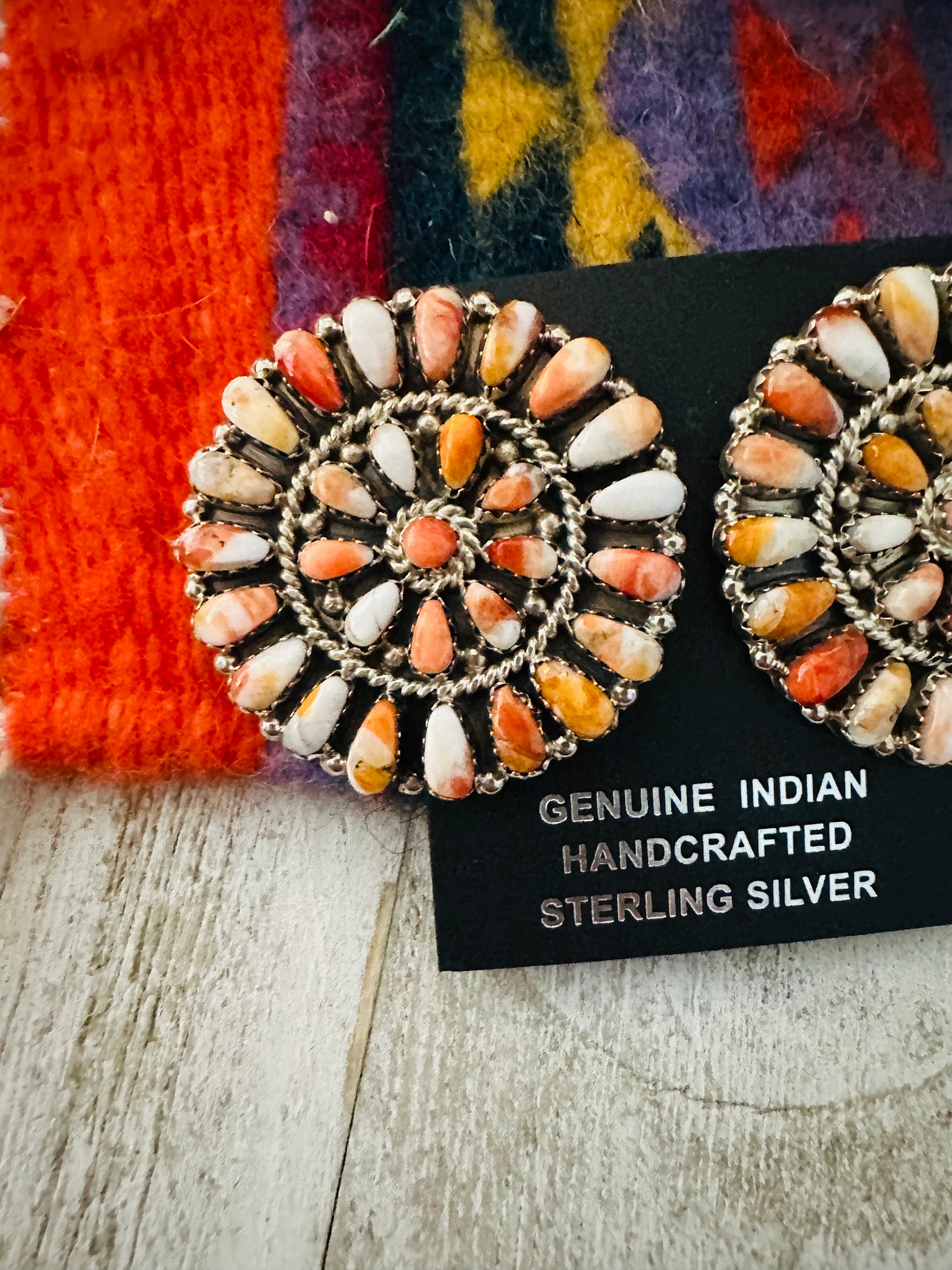 Navajo Sterling Silver & Orange Spiny Cluster Earrings