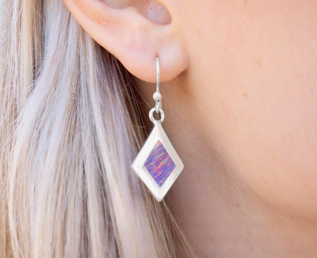 Lilac Opal Inlay Earrings on Hook