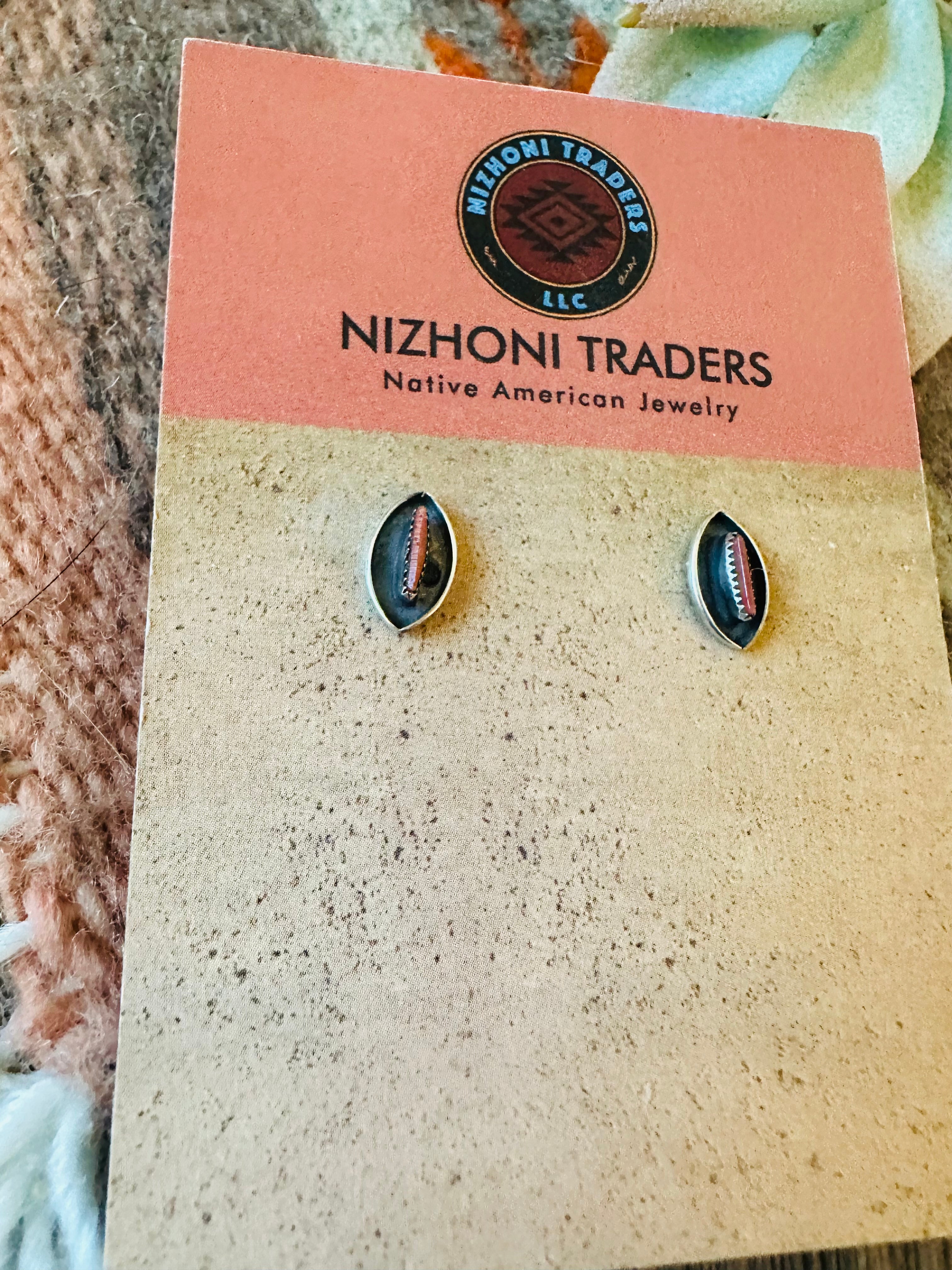 Zuni Coral & Sterling Silver Shadowbox Stud Earrings