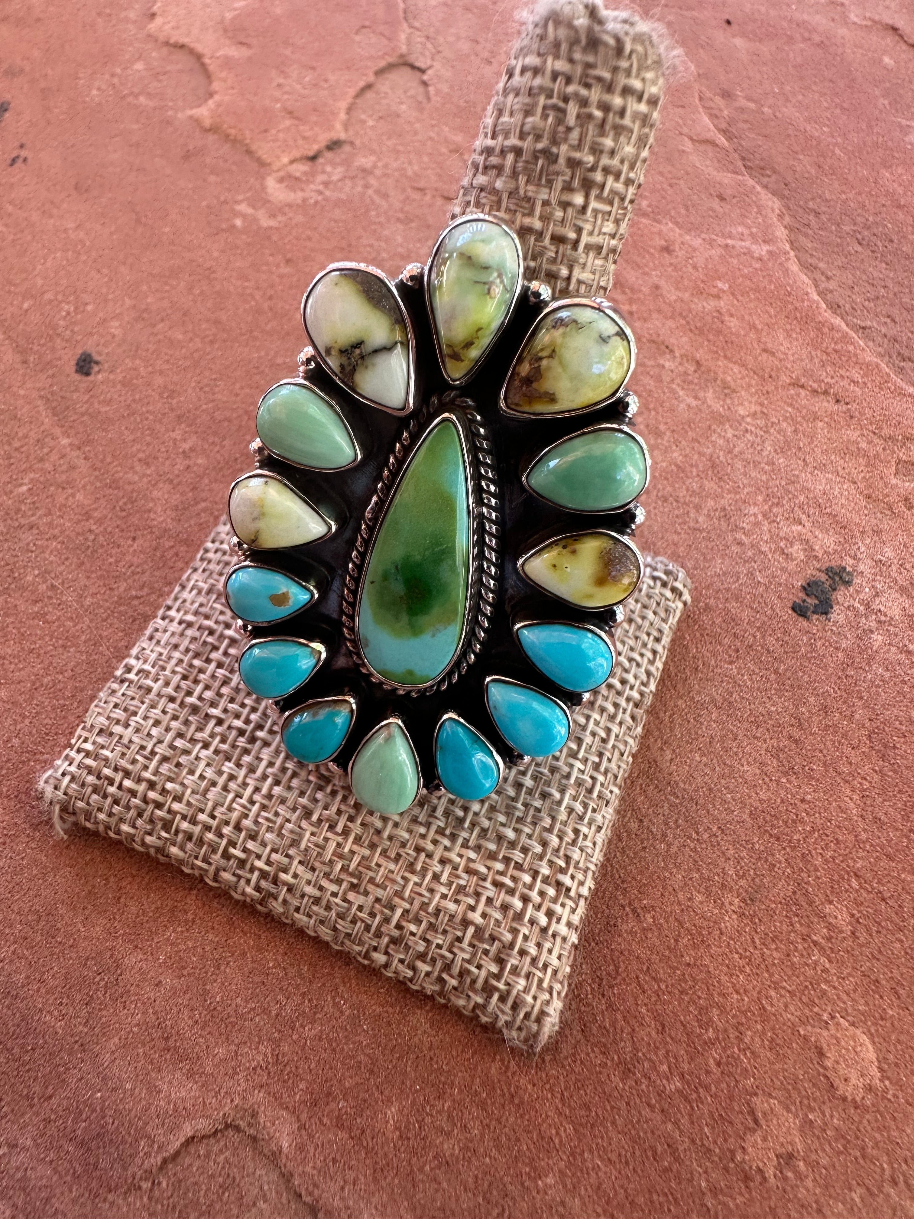 Beautiful Handmade Palomino Turquoise, Sonoran Turquoise And Sterling Silver Adjustable Ring