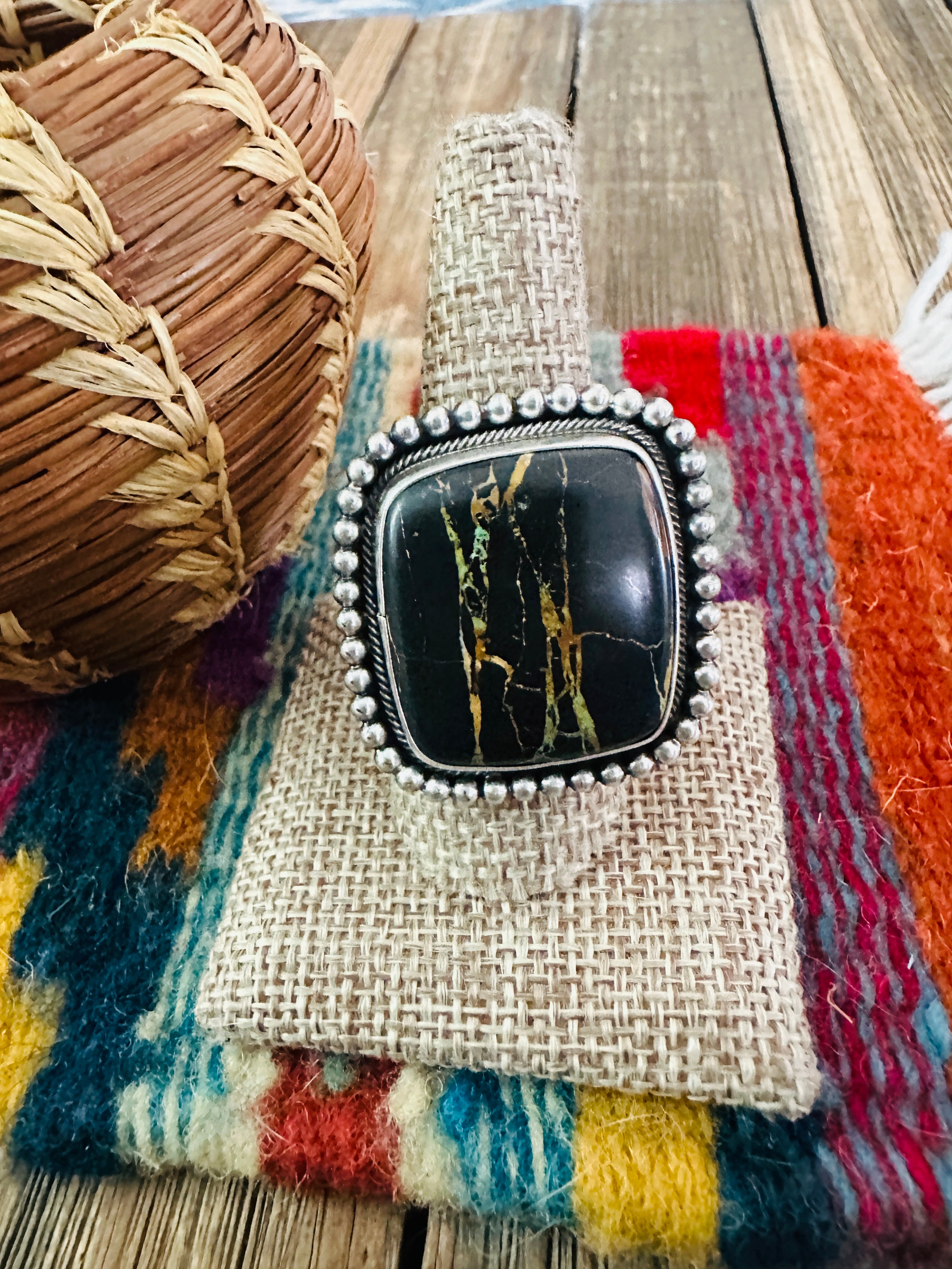 Handcrafted Blackjack Turquoise & Sterling Silver Ring Size 9.5 by Jameson Garcia