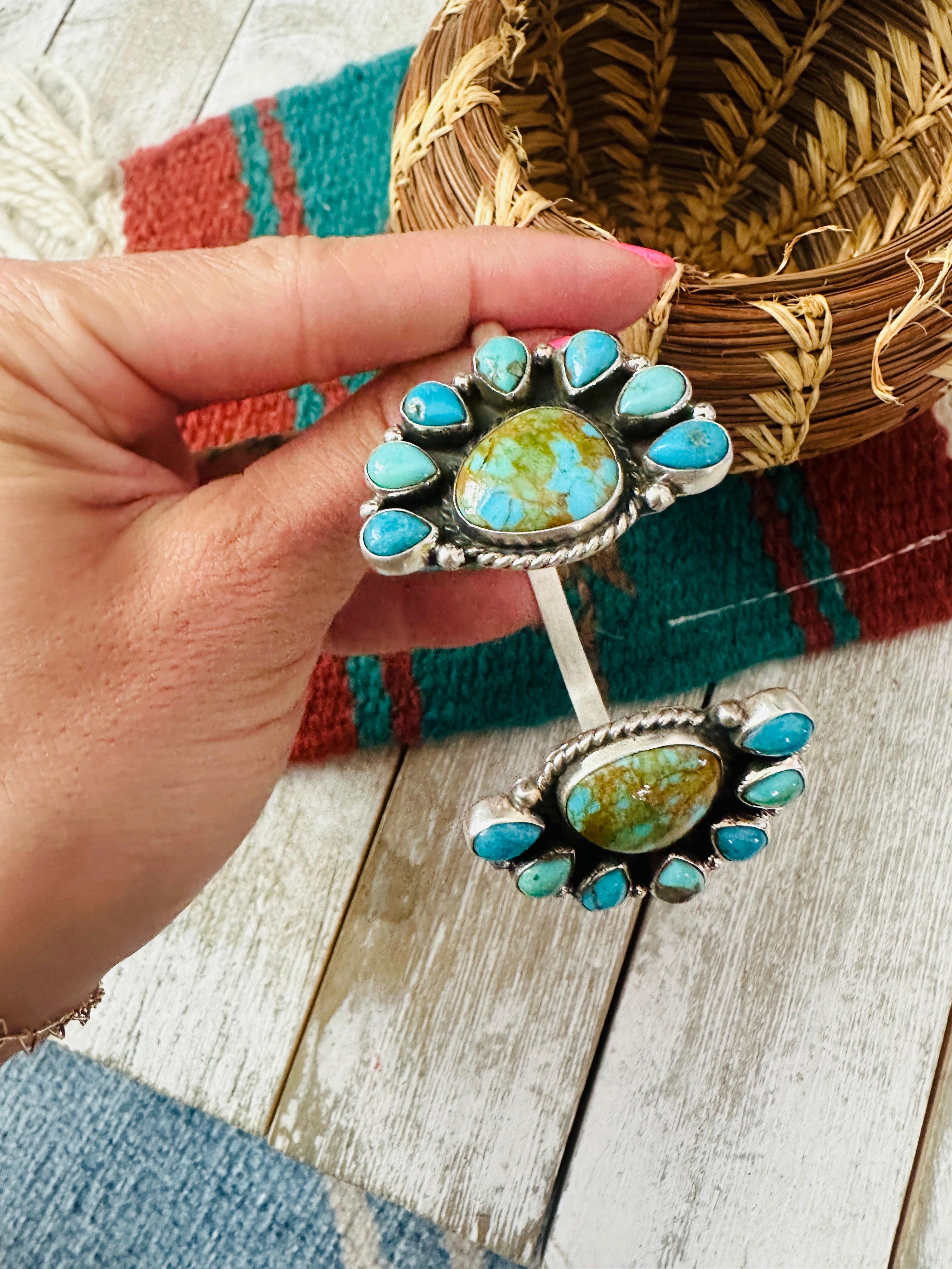 Handcrafted Turquoise & Sterling Silver Floating Cuff Bracelet /