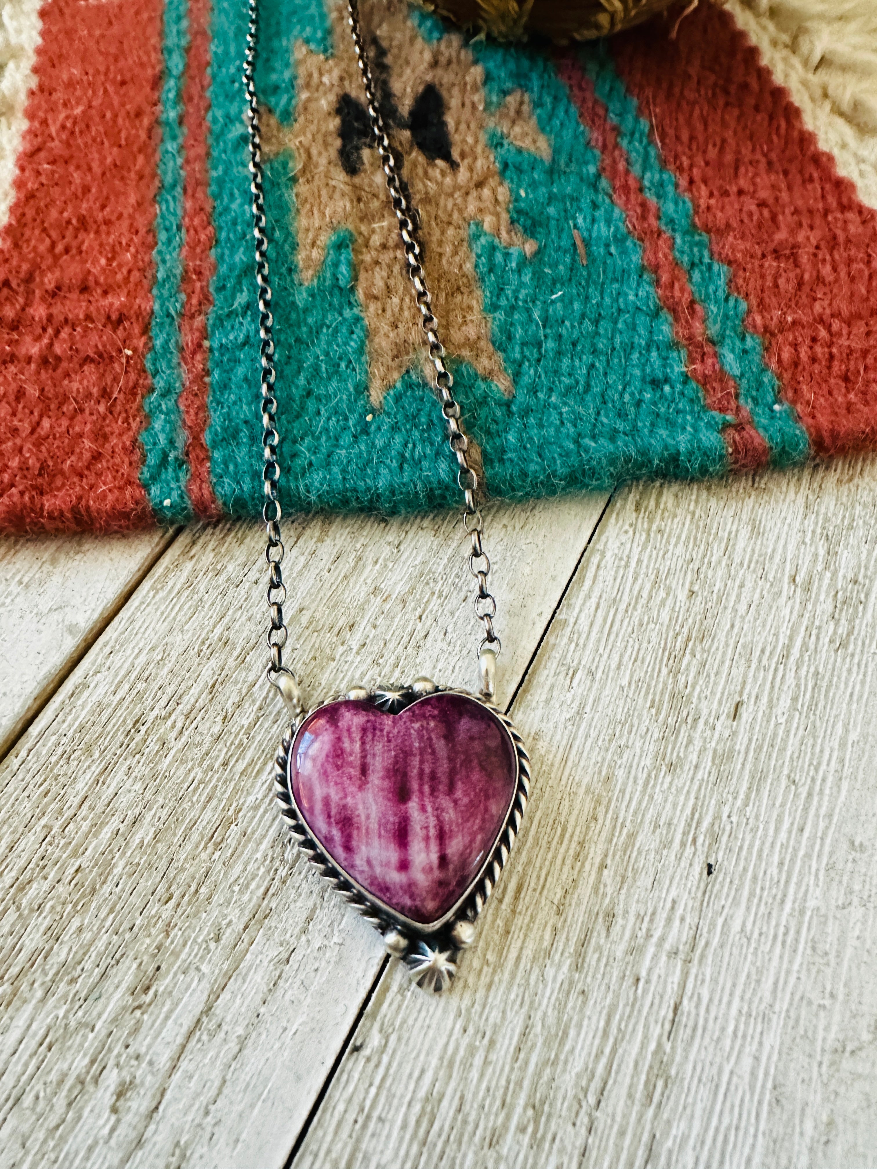 Handcrafted Sterling Silver & Purple Spiny Heart Necklace