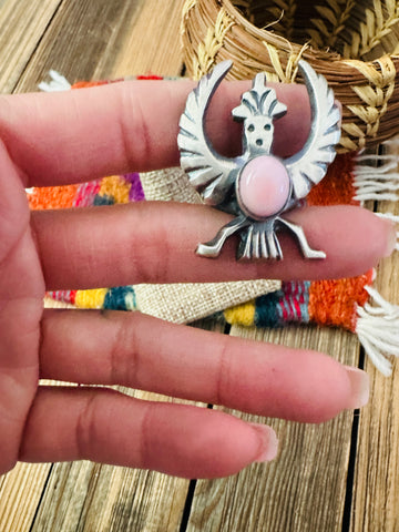 Handcrafted Queen Pink Conch and Sterling Silver Thunderbird Ring size 5 by Chimney Butte