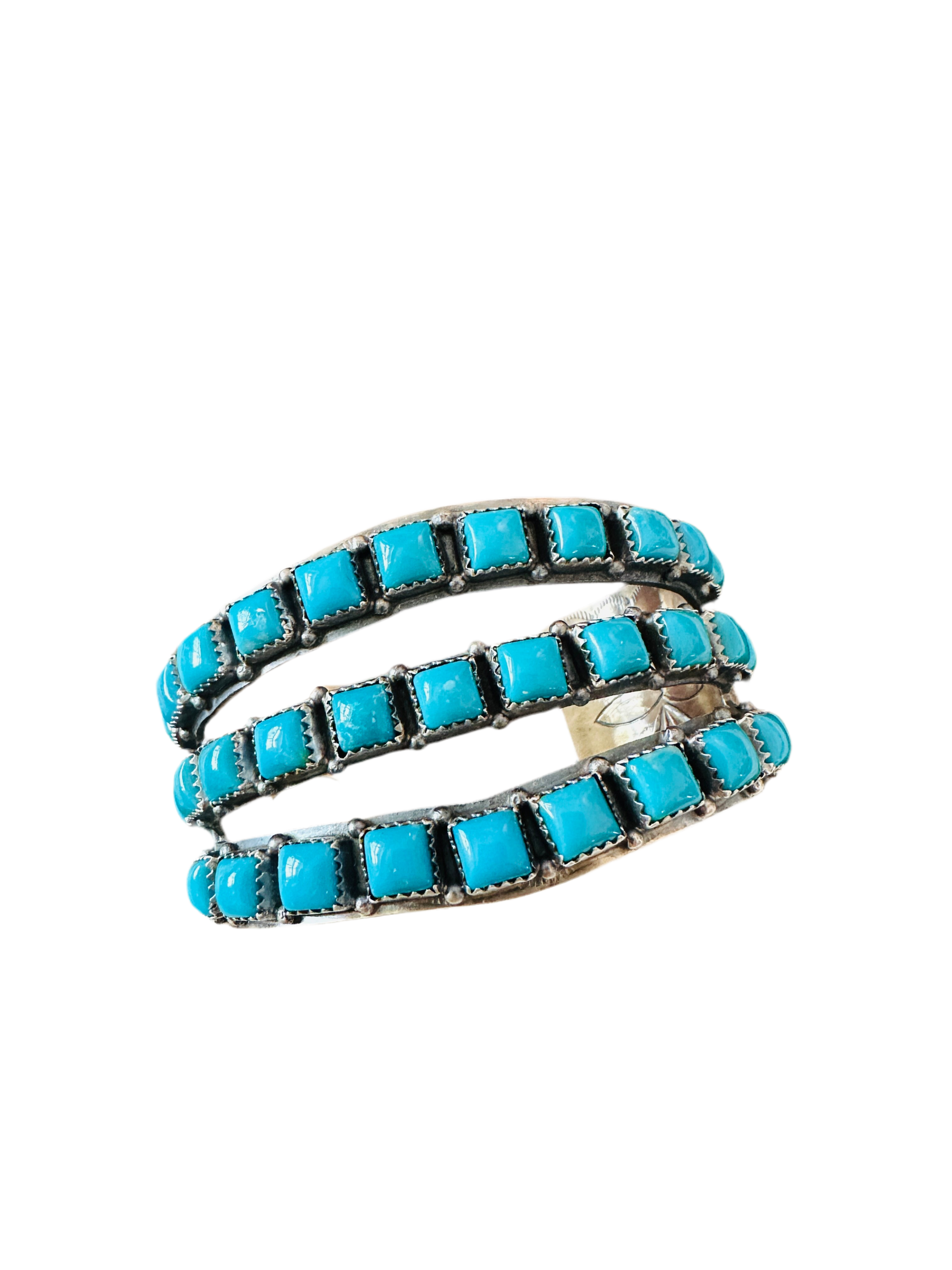 Handcrafted Sterling Silver & Turquoise Triple Row Cuff Bracelet /