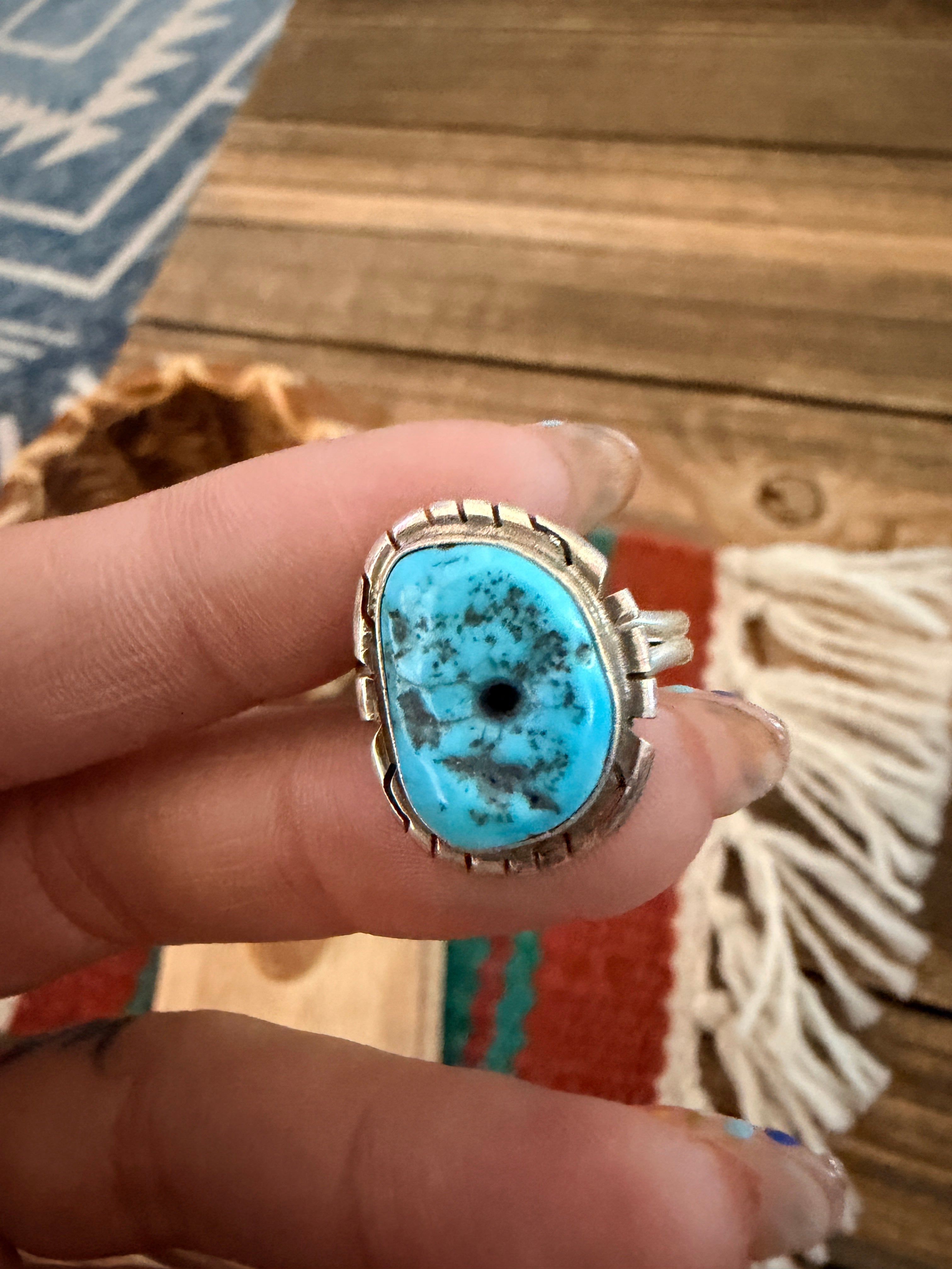 Handcrafted Turquoise & Sterling Silver Ring Size 8.75