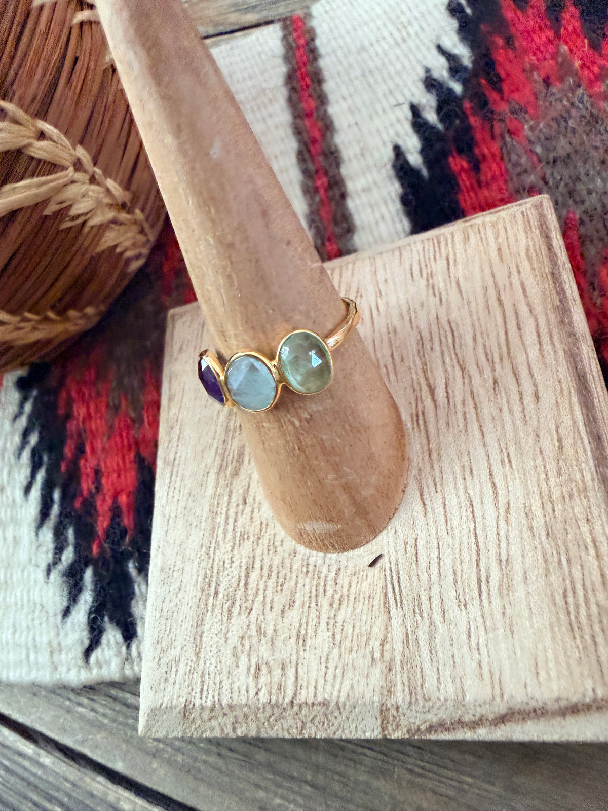 Handmade 18K Gold Vermeil Sterling Silver & Multi Stone Ring Size 7