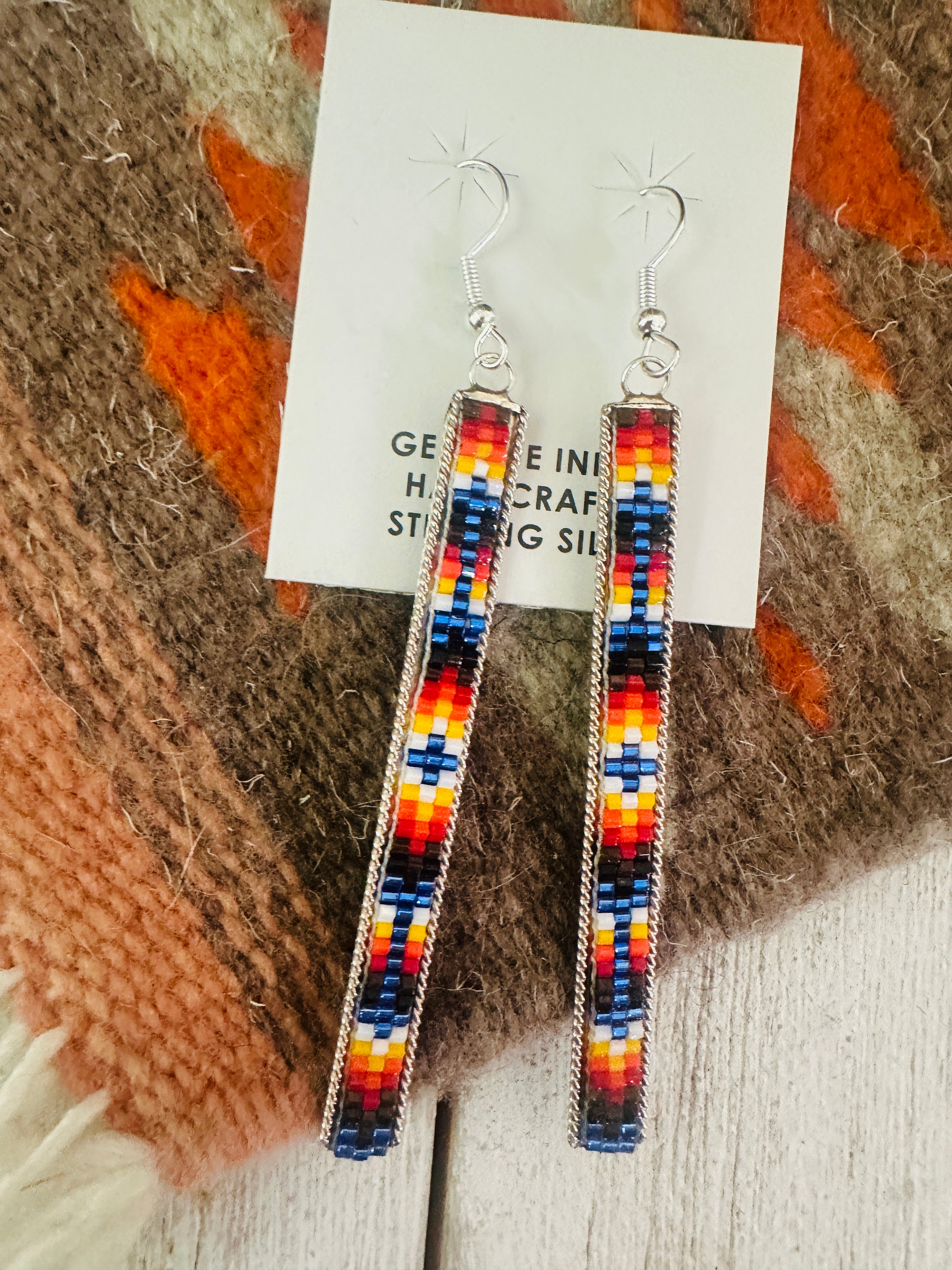 Navajo Handmade Multicolor Beaded Dangle Earrings