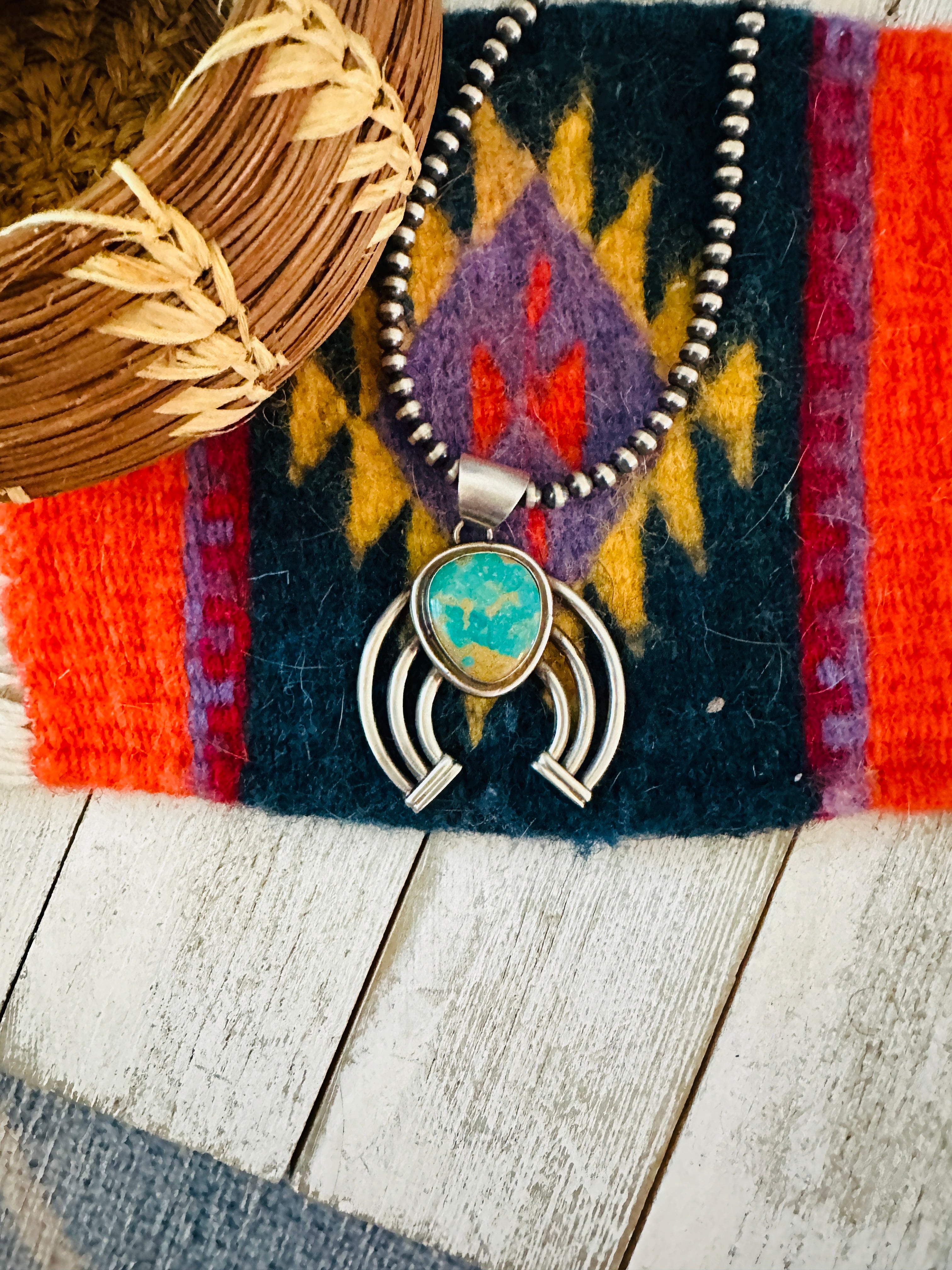 Navajo Sterling Silver & Turquoise Naja Pendant