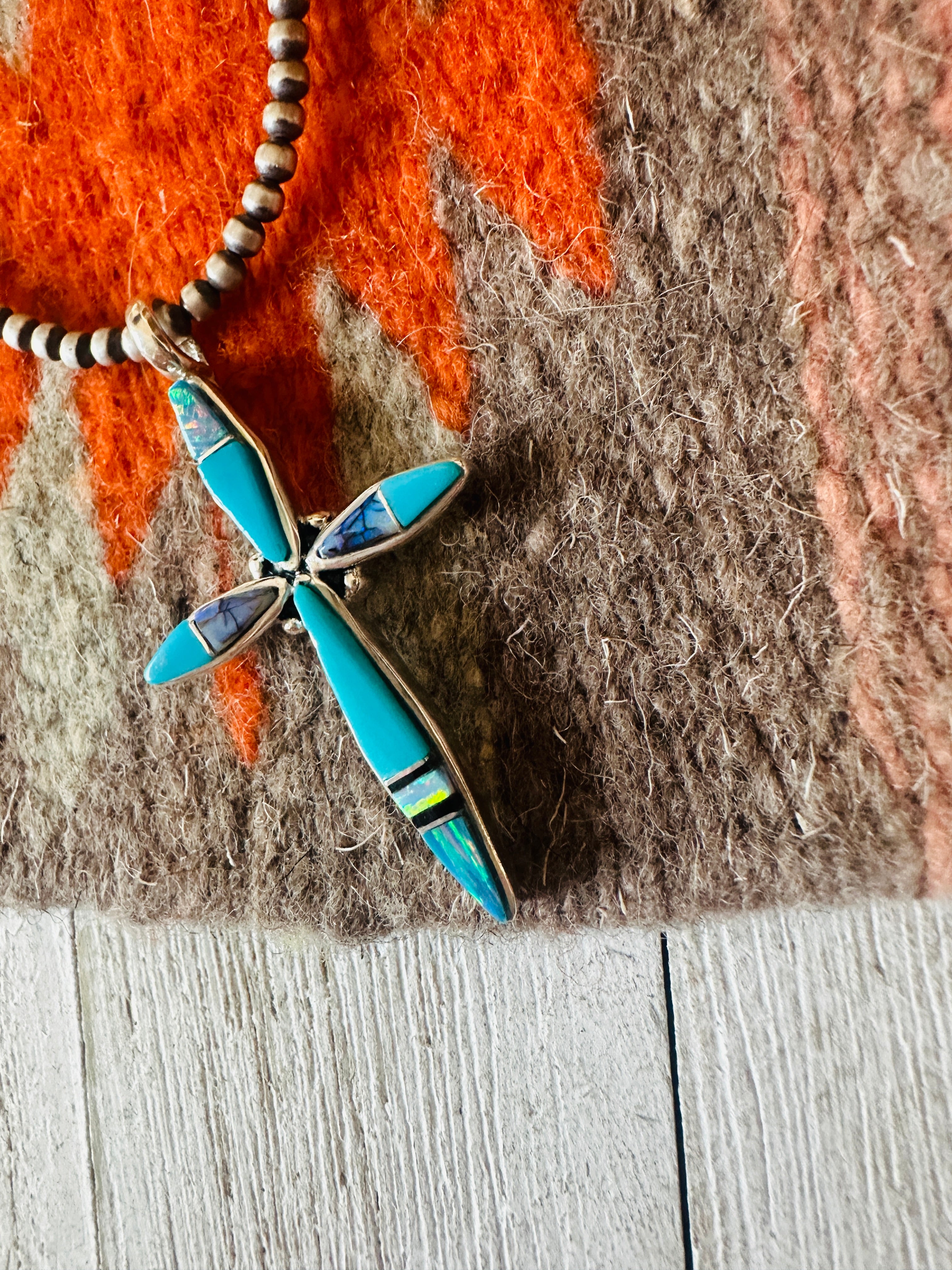 Navajo Multi Stone & Sterling Silver Inlay Cross Pendant