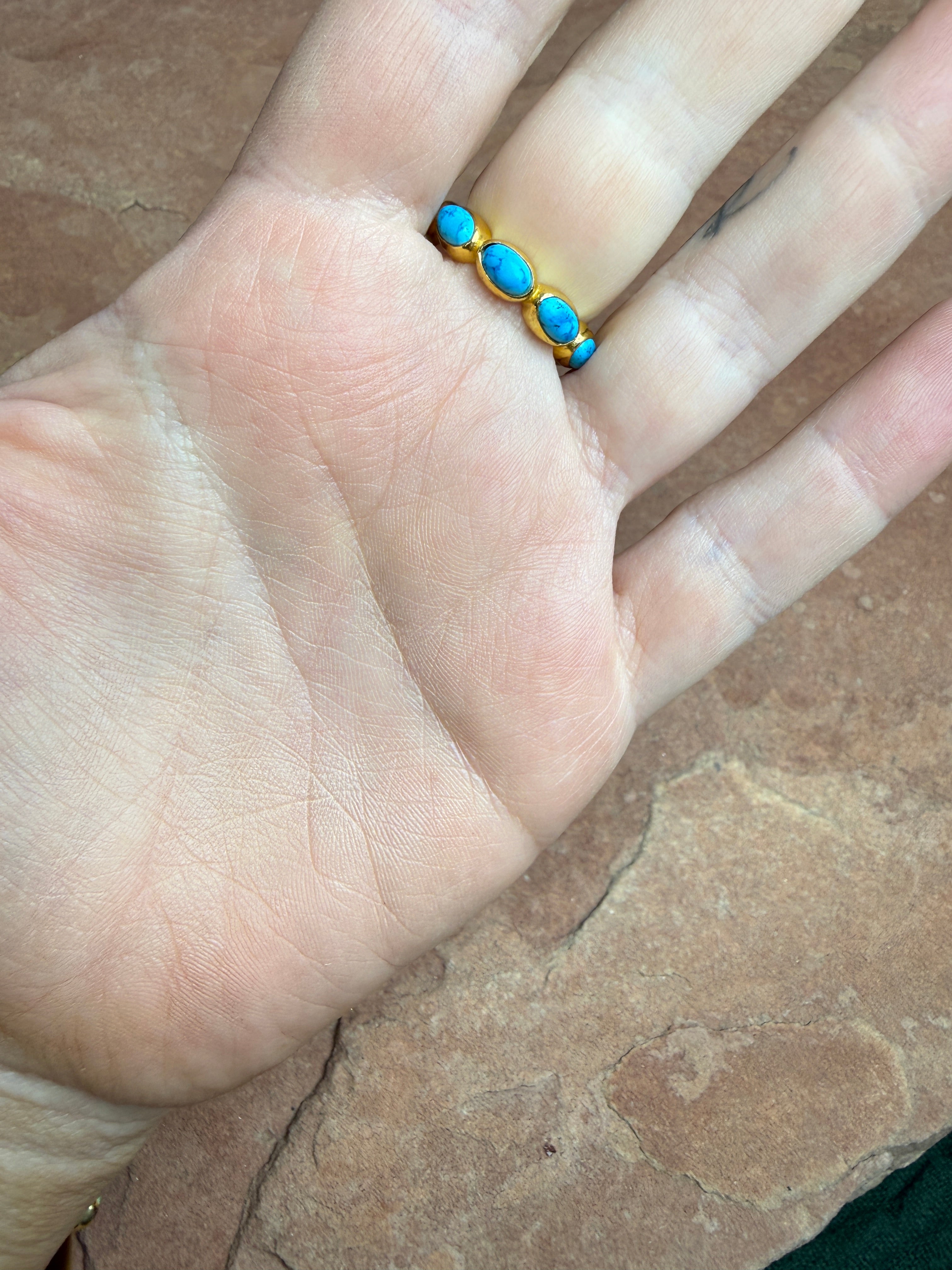 “The Golden Collection” Eternity Band Gold Plated Sterling Silver Turquoise Ring