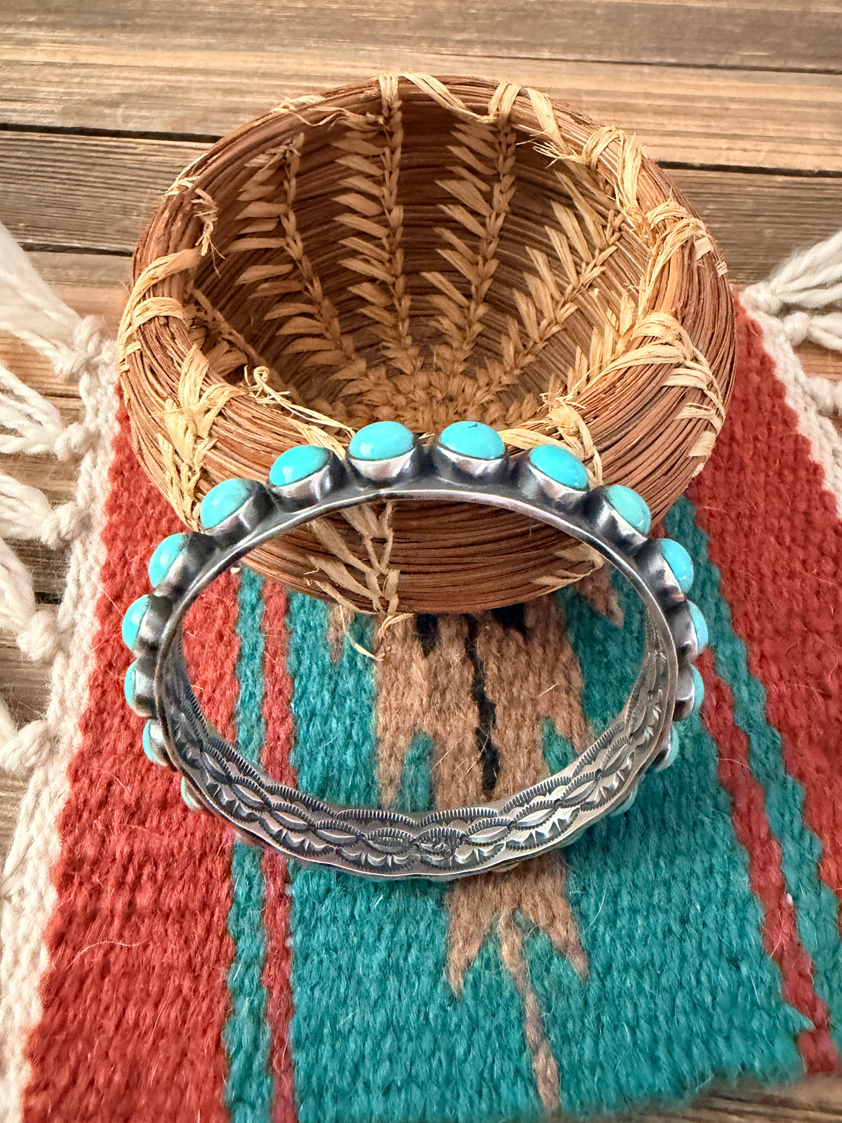 Handcrafted Turquoise & Sterling Silver Bangle Bracelet