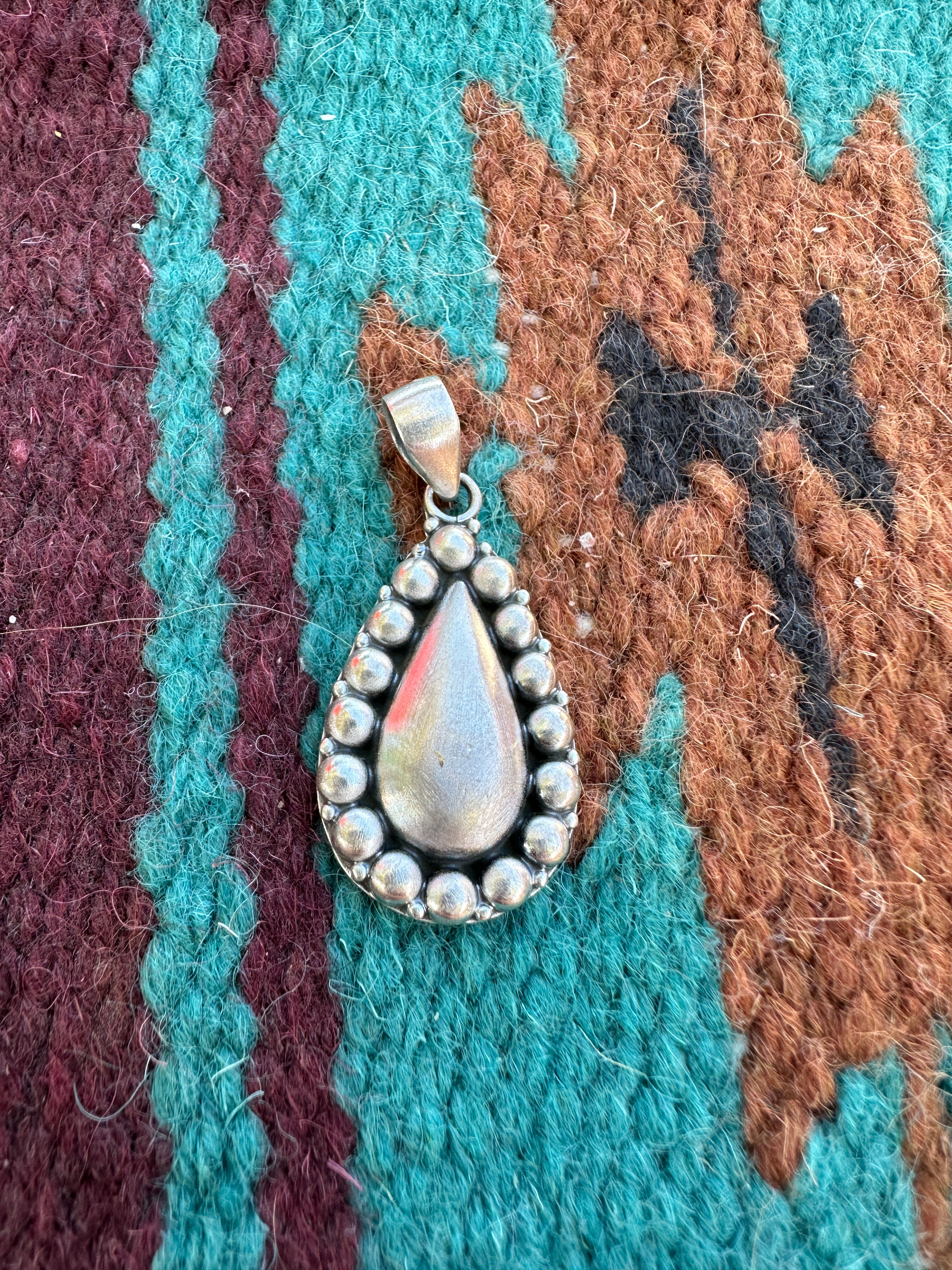 Handmade Sterling Silver Ball Pendant Signed Nizhoni Tear Drop Shape