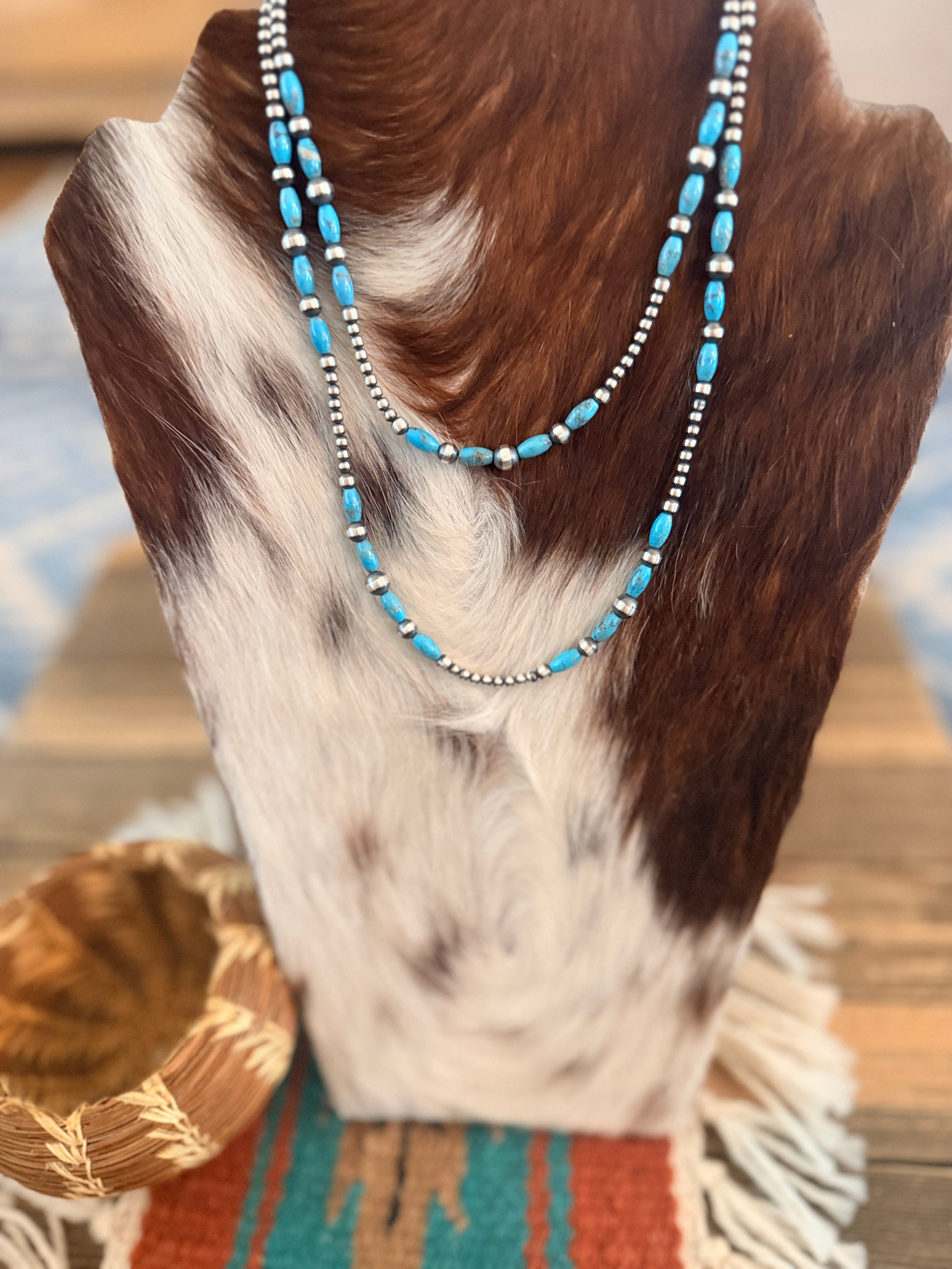 Handcrafted Turquoise & Sterling Silver Pearl Beaded Necklace