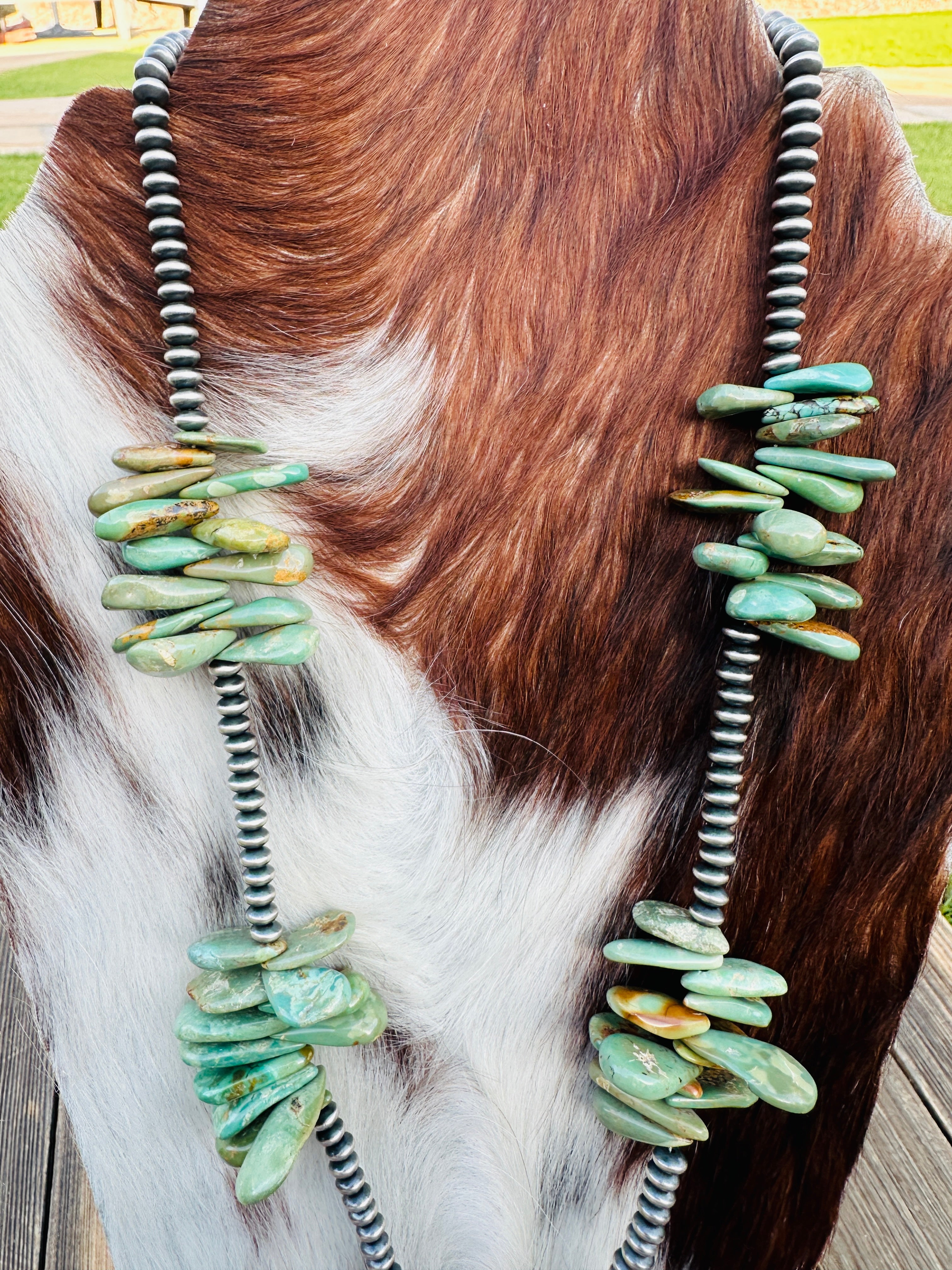 Handcrafted Turquoise & Sterling Silver 24” Beaded Necklace