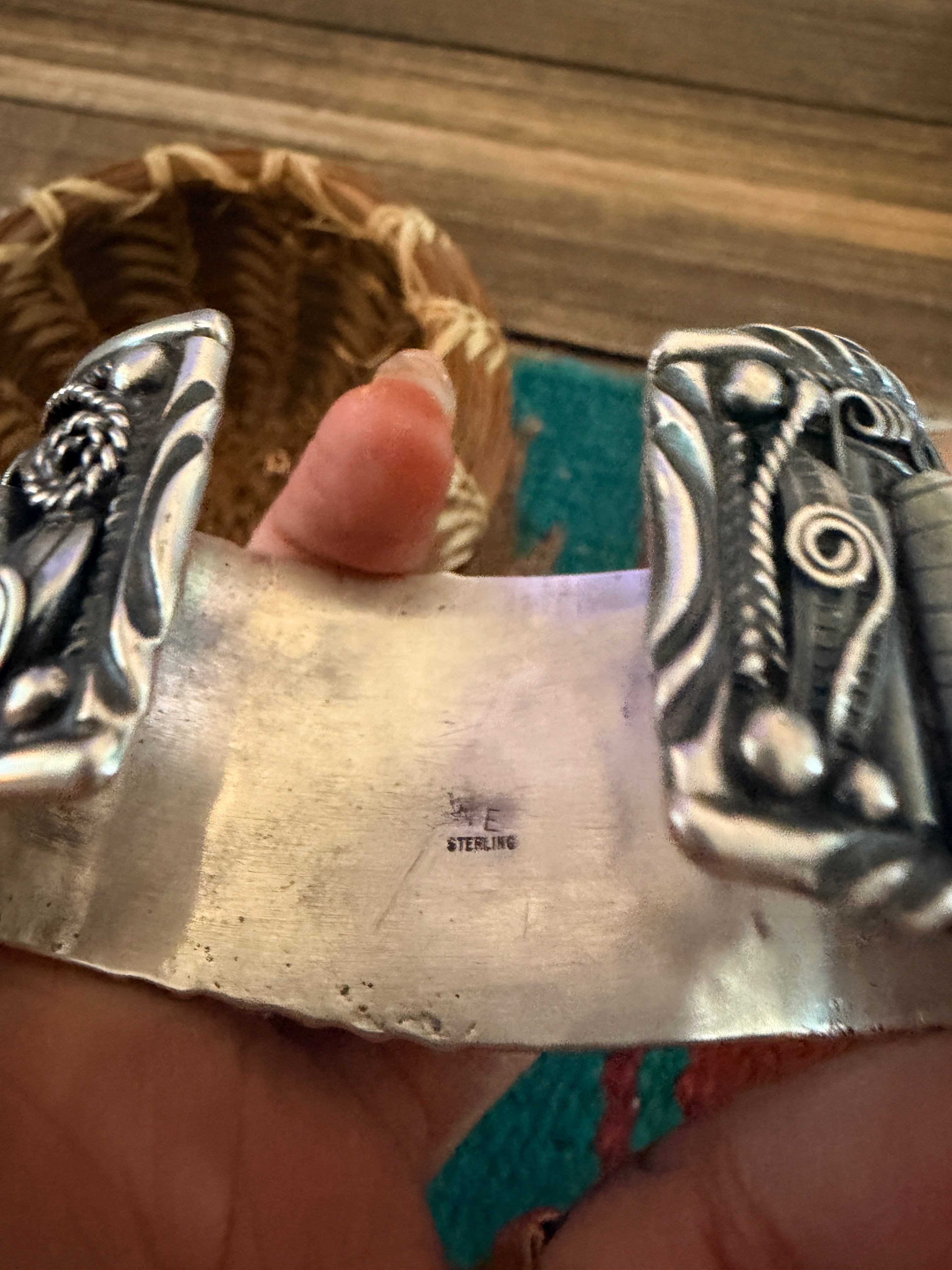 Handcrafted Old Pawn Sterling Silver & Turquoise Cuff Bracelet