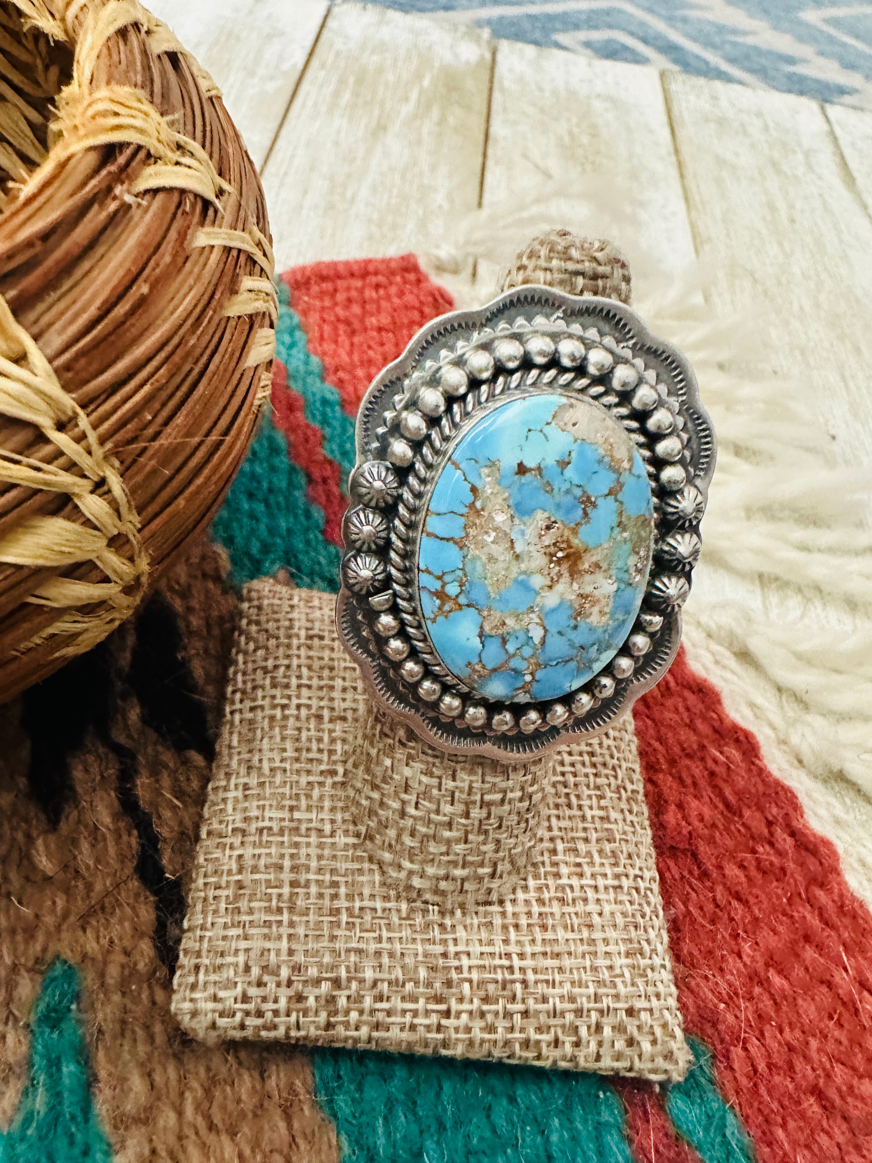 Handcrafted Golden Hills Turquoise & Sterling Silver Adjustable Ring
