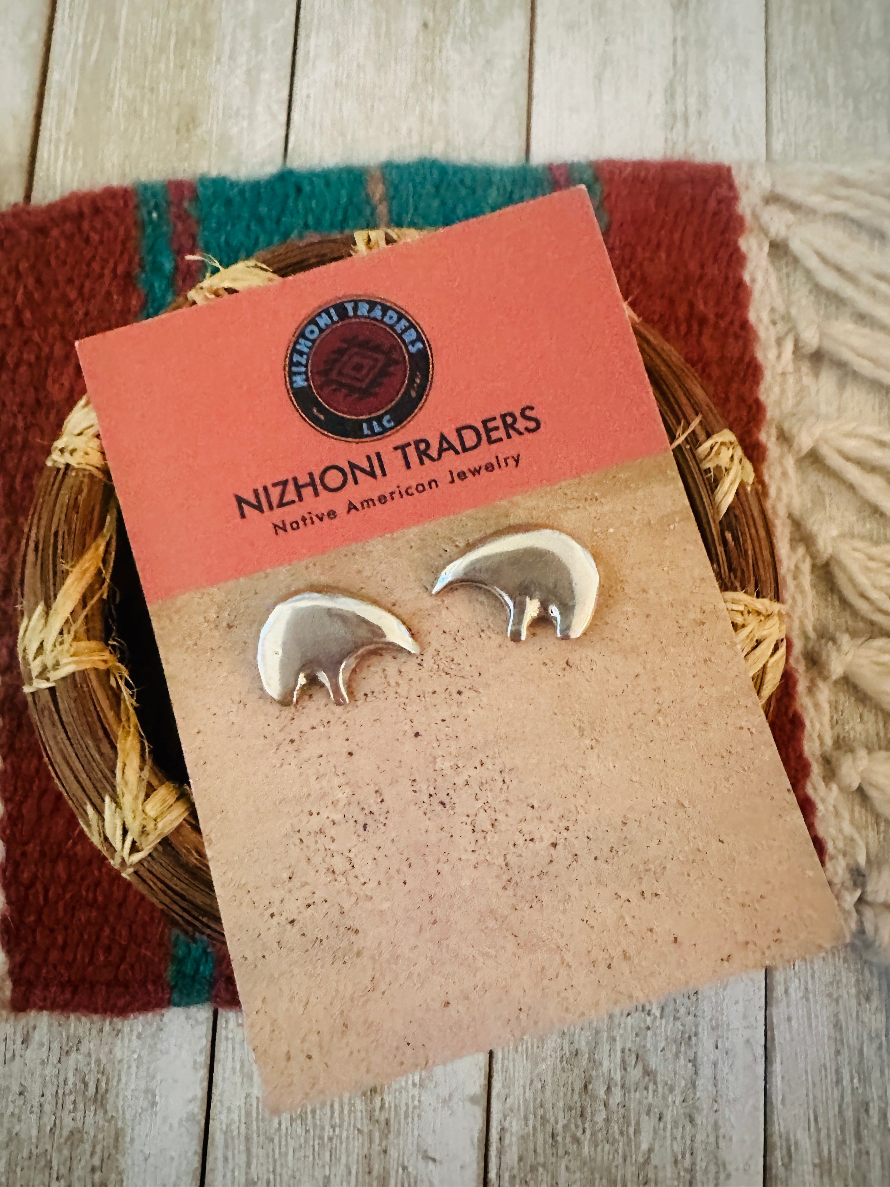 Handcrafted Old Pawn Sterling Silver Bear Paw Stud Earrings