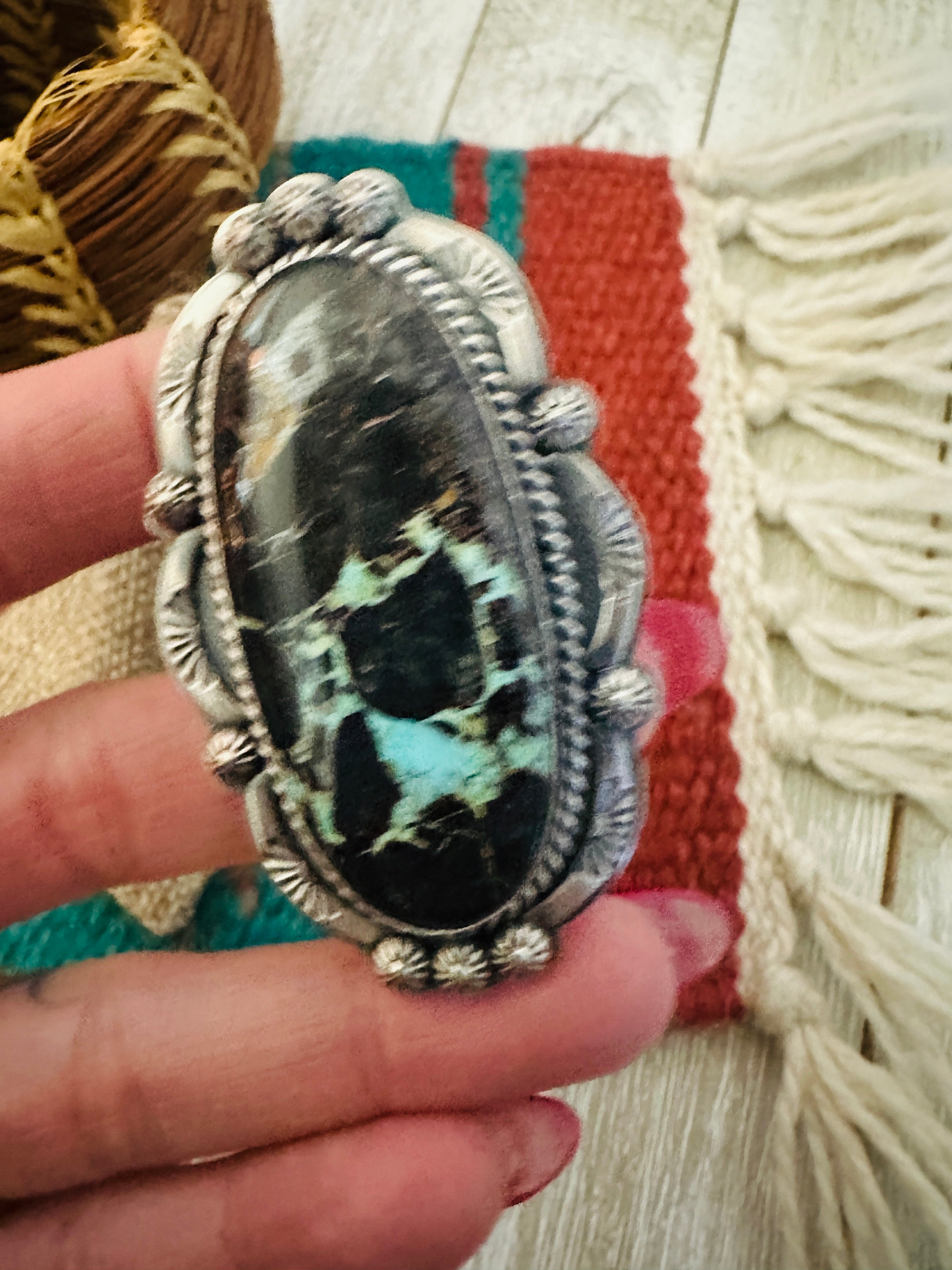 Handcrafted Blackjack Turquoise & Sterling Silver Adjustable Ring