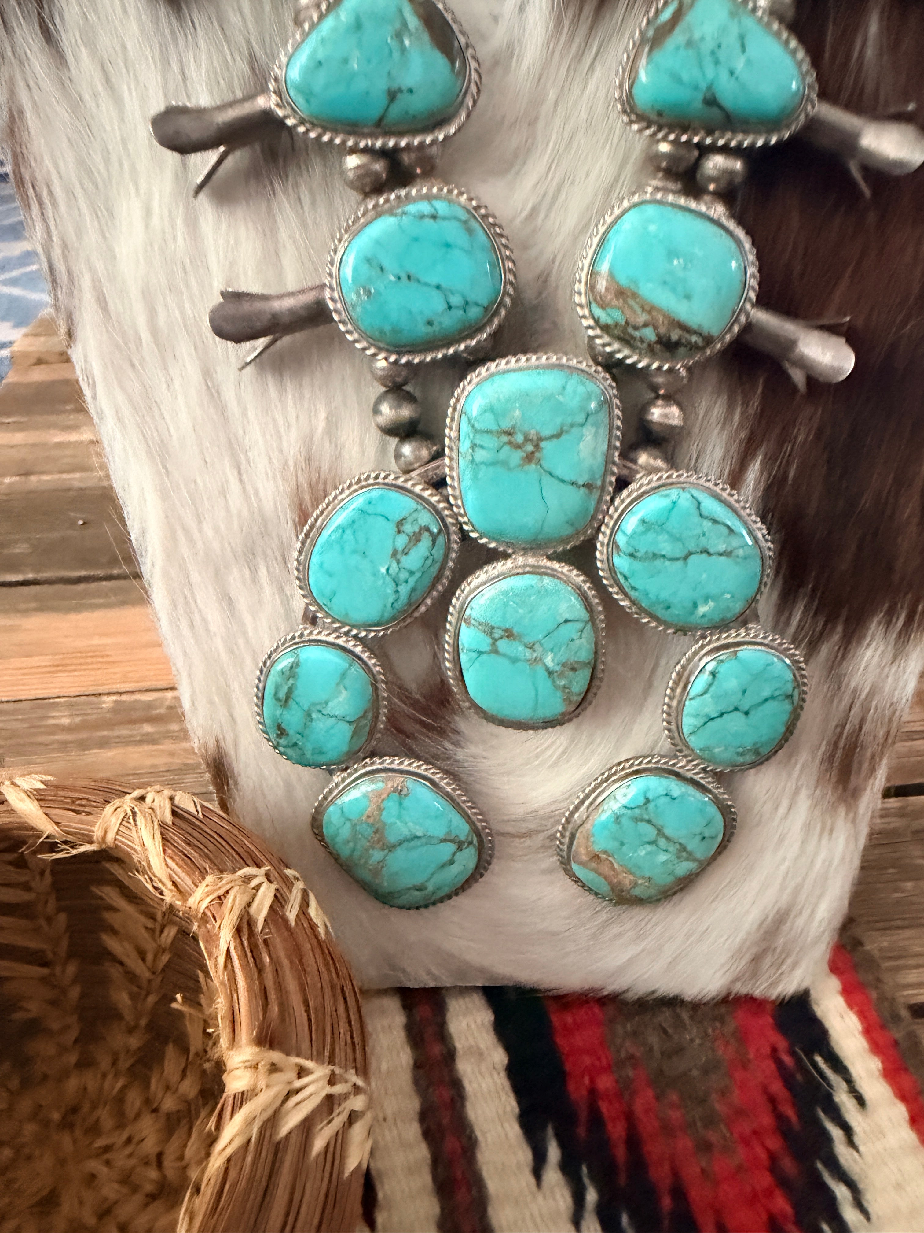 Old Pawn Handcrafted Turquoise & Sterling Silver Squash Blossom Necklace