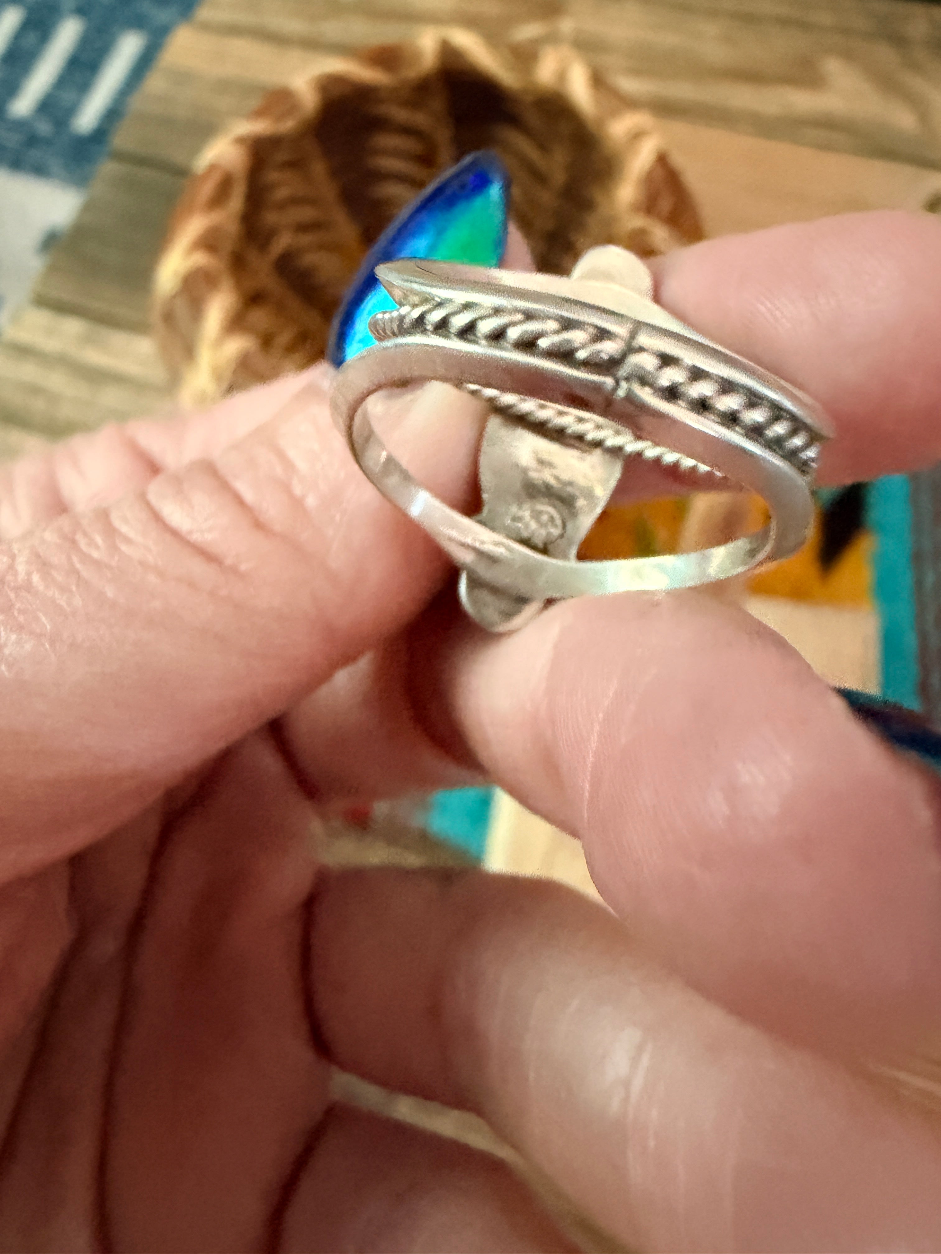 Old Pawn Handcrafted Onyx & Sterling Silver Ring Size 8.5
