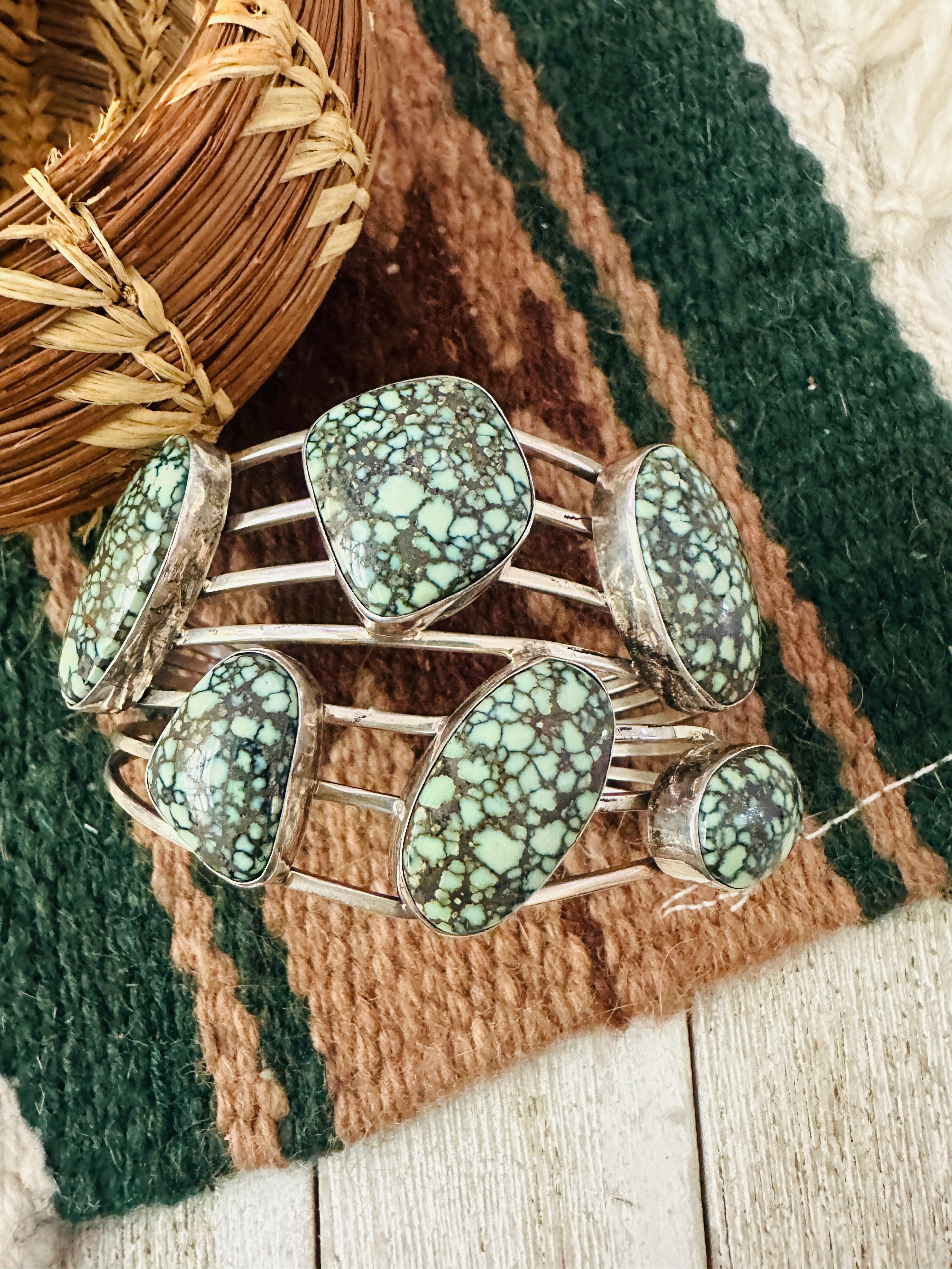 Handcrafted Old Pawn Tibetan Turquoise & Sterling Silver Cuff Bracelet