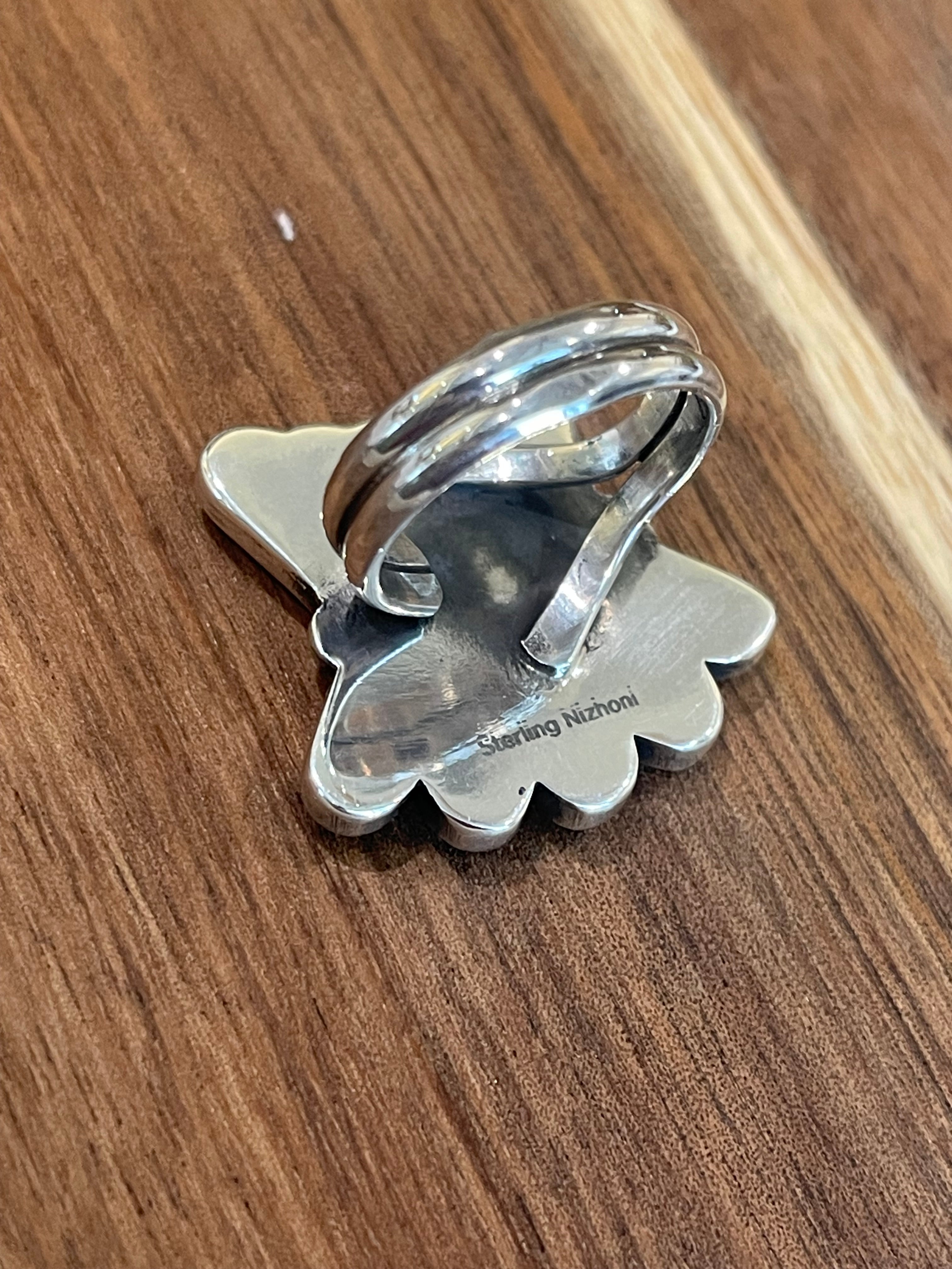 Handmade Multi Stone Southwestern Sunface And Sterling Silver Adjustable Ring