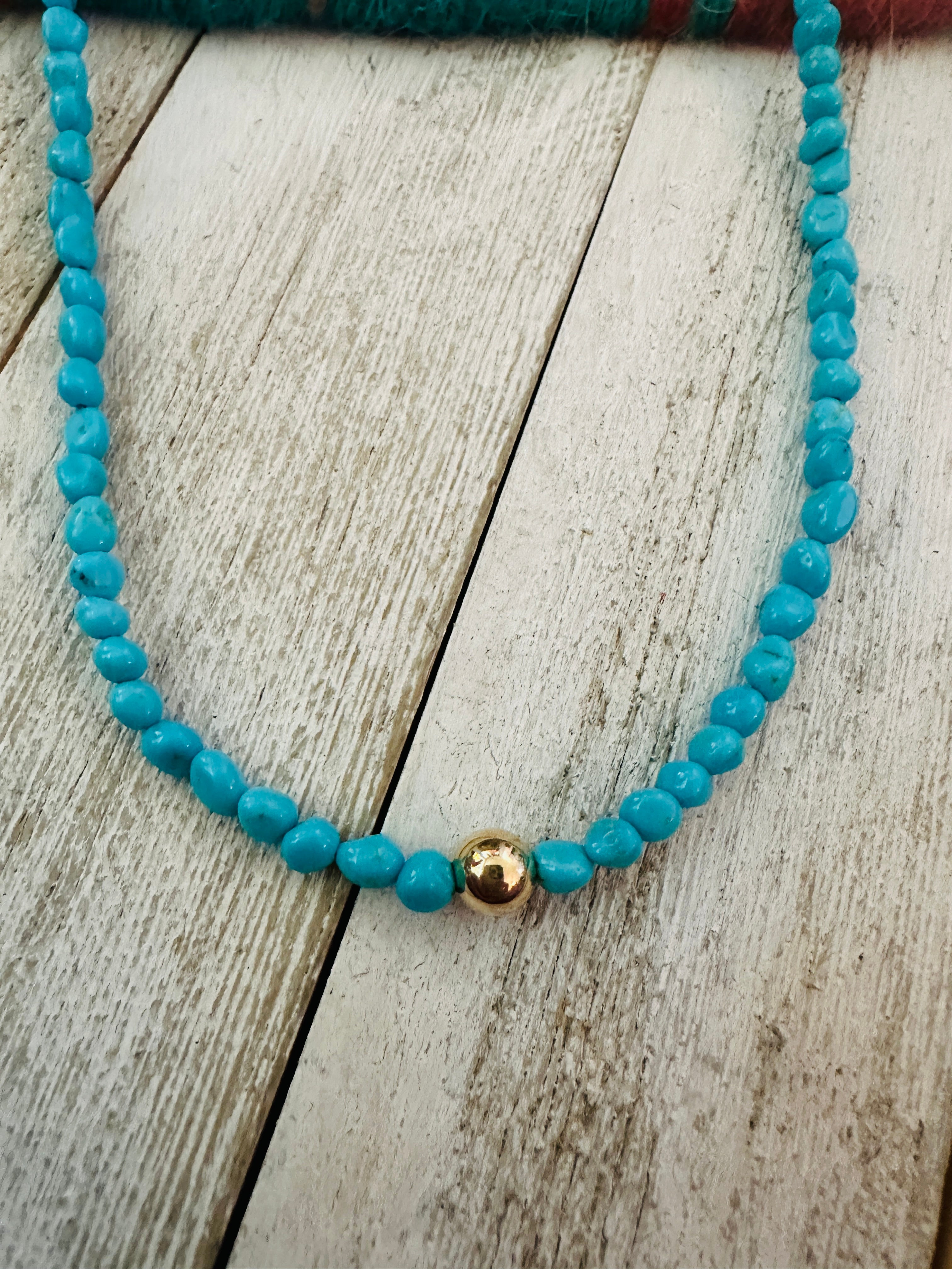 Navajo Turquoise, Gold & Sterling Silver Beaded Necklace