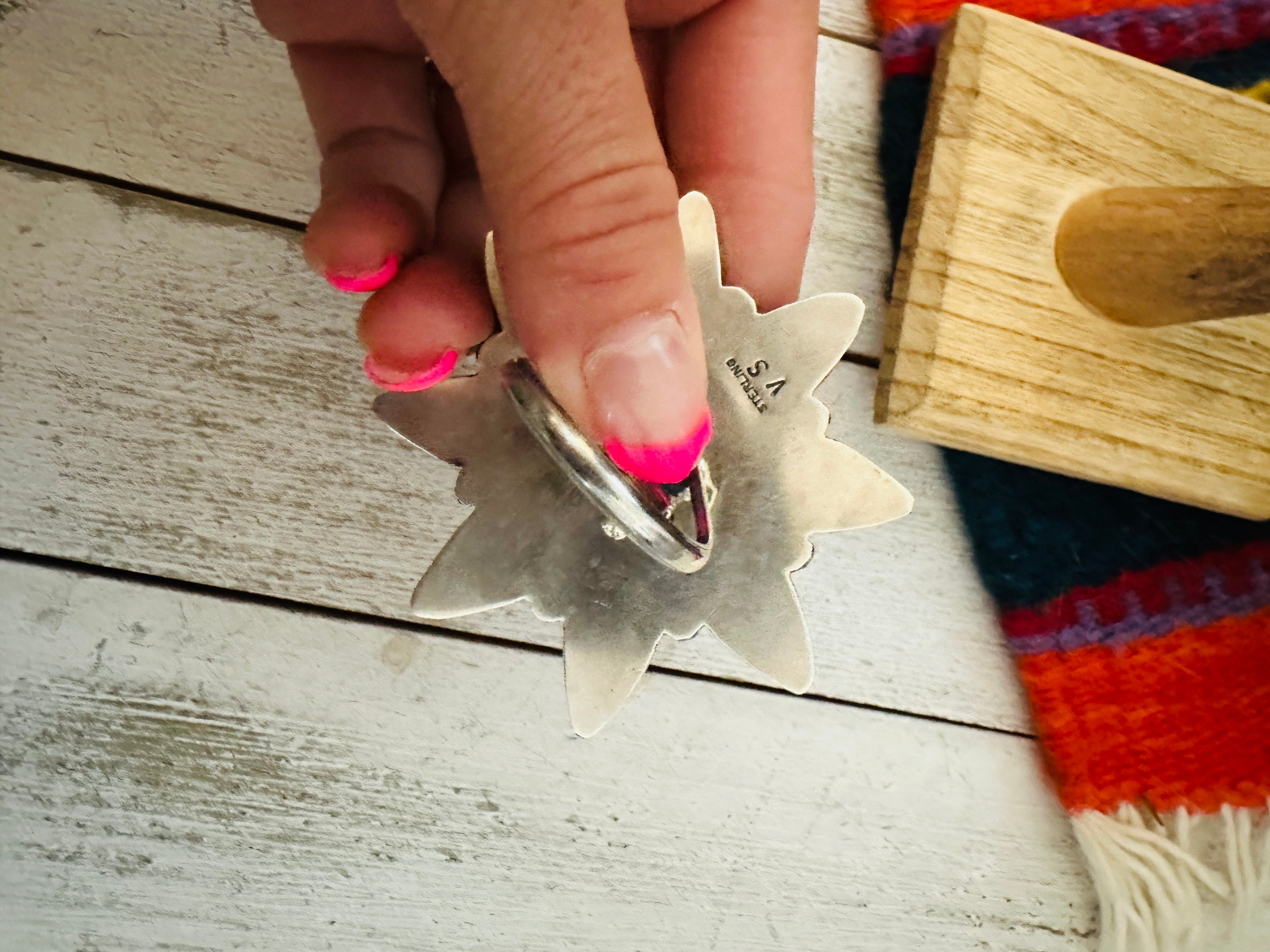 Navajo Pink Mojave  & Sterling Silver Cluster Adjustable Ring