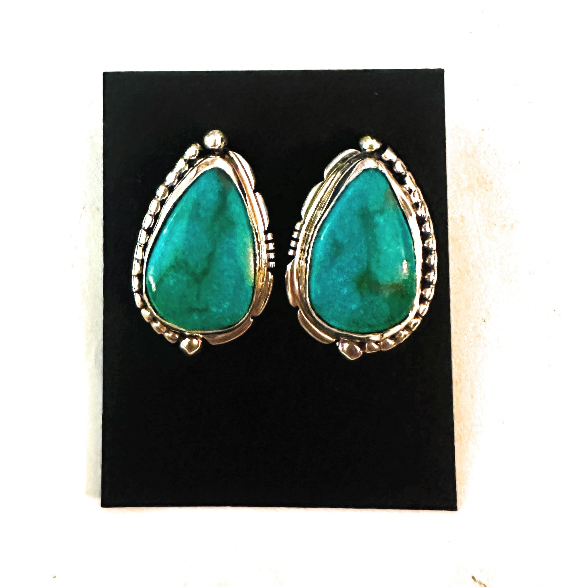 Navajo Turquoise & Sterling Silver Post Earrings by Wydell Billie