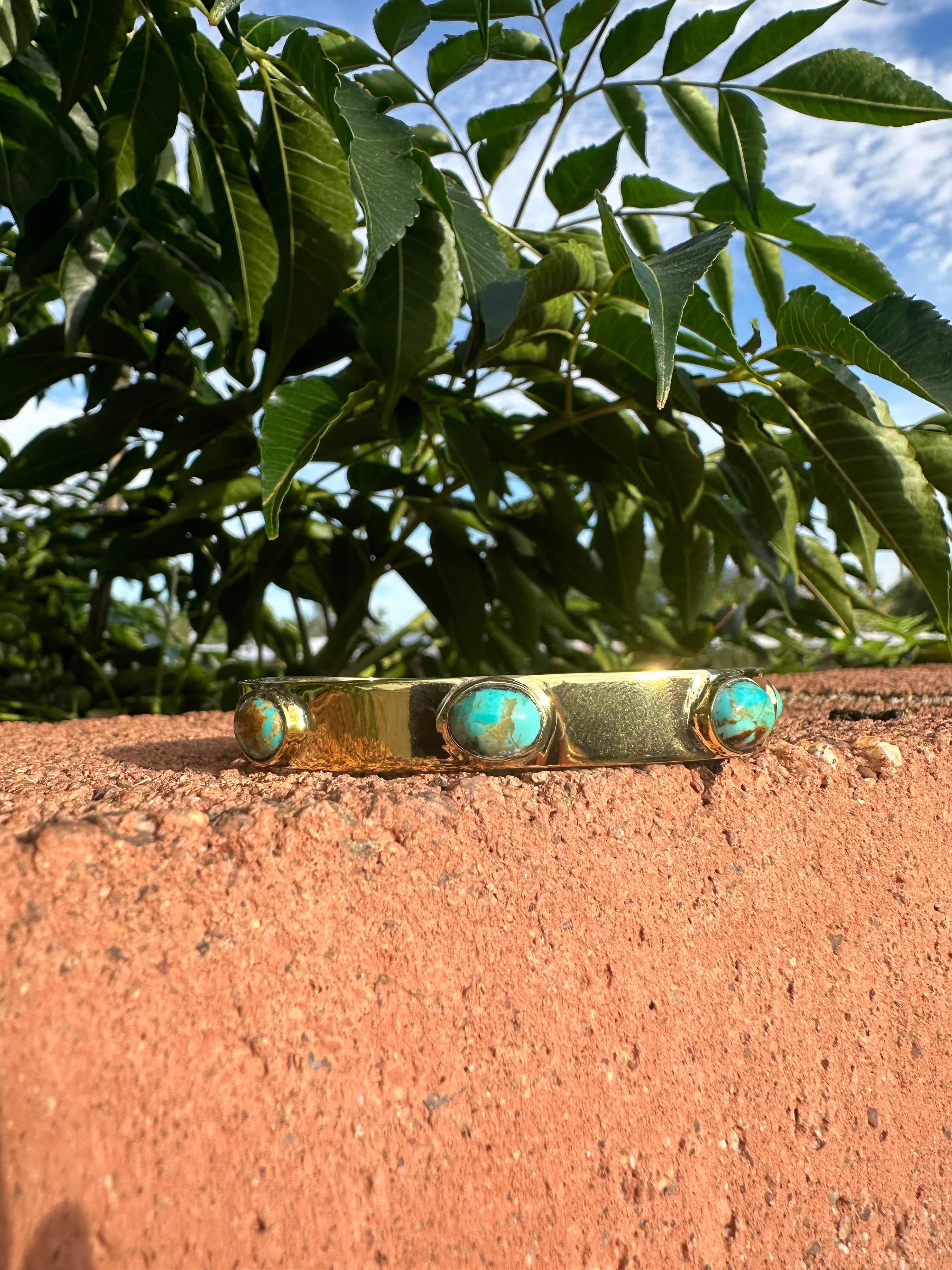 “The Golden Collection” Summerhaven Handmade Natural Turquoise Gold Plated Bracelet Cuff