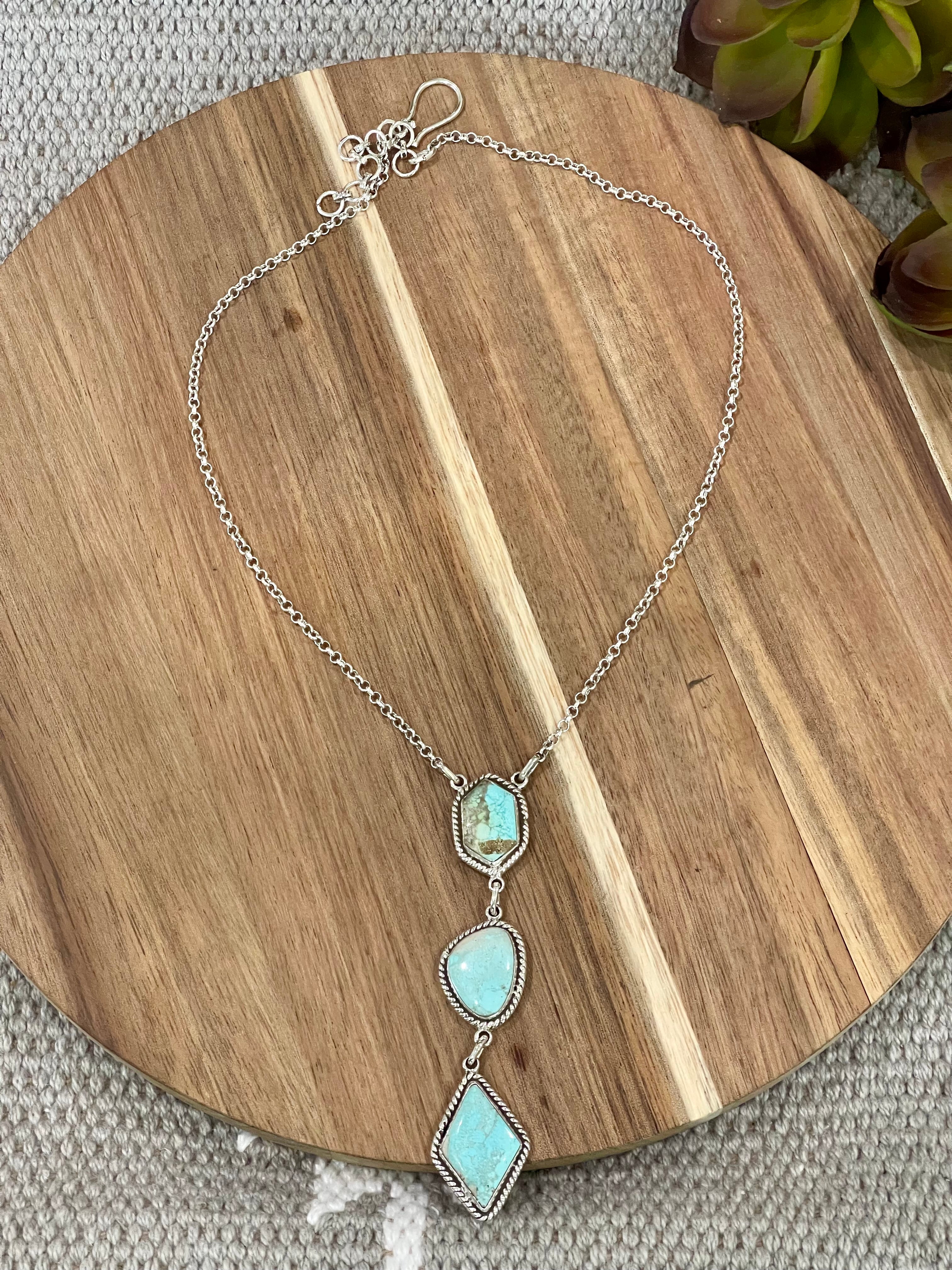 Handmade Sterling Silver & Carico Lake Turquoise Drop Necklace
