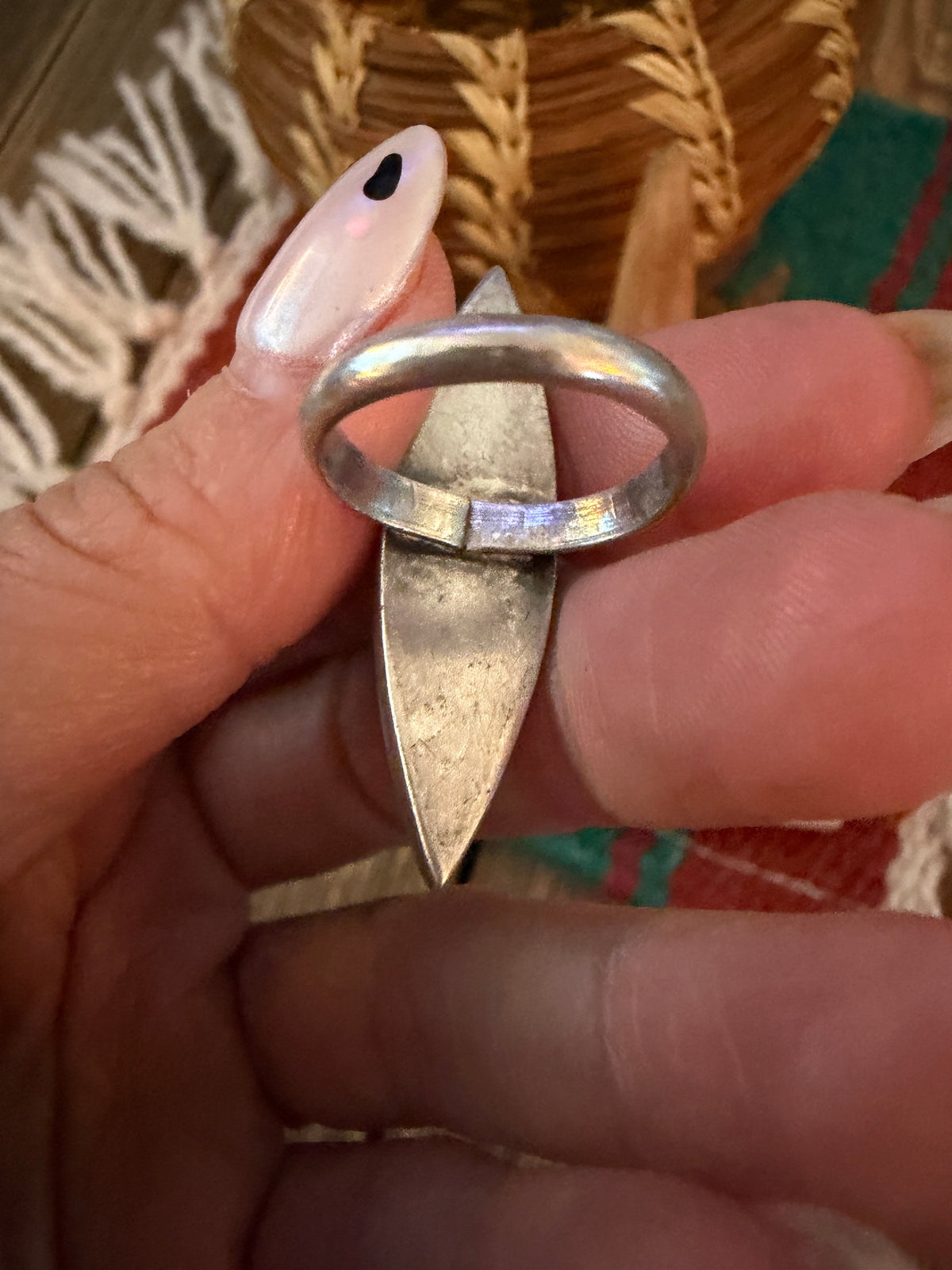 Old Pawn Handcrafted Turquoise & Sterling Silver Inlay Ring Size 5.75
